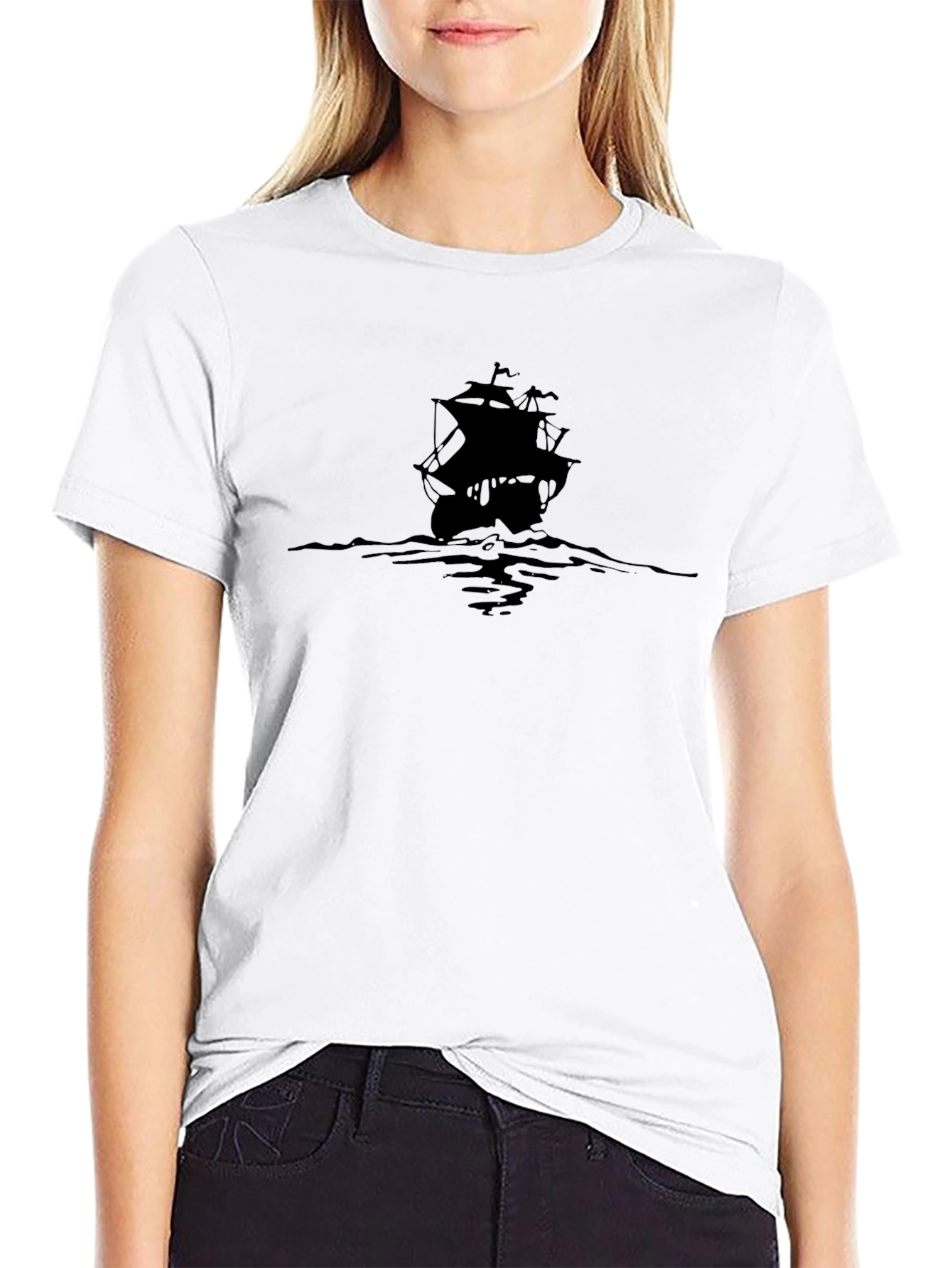 Mens Black Pirate Ship Graphic Tee