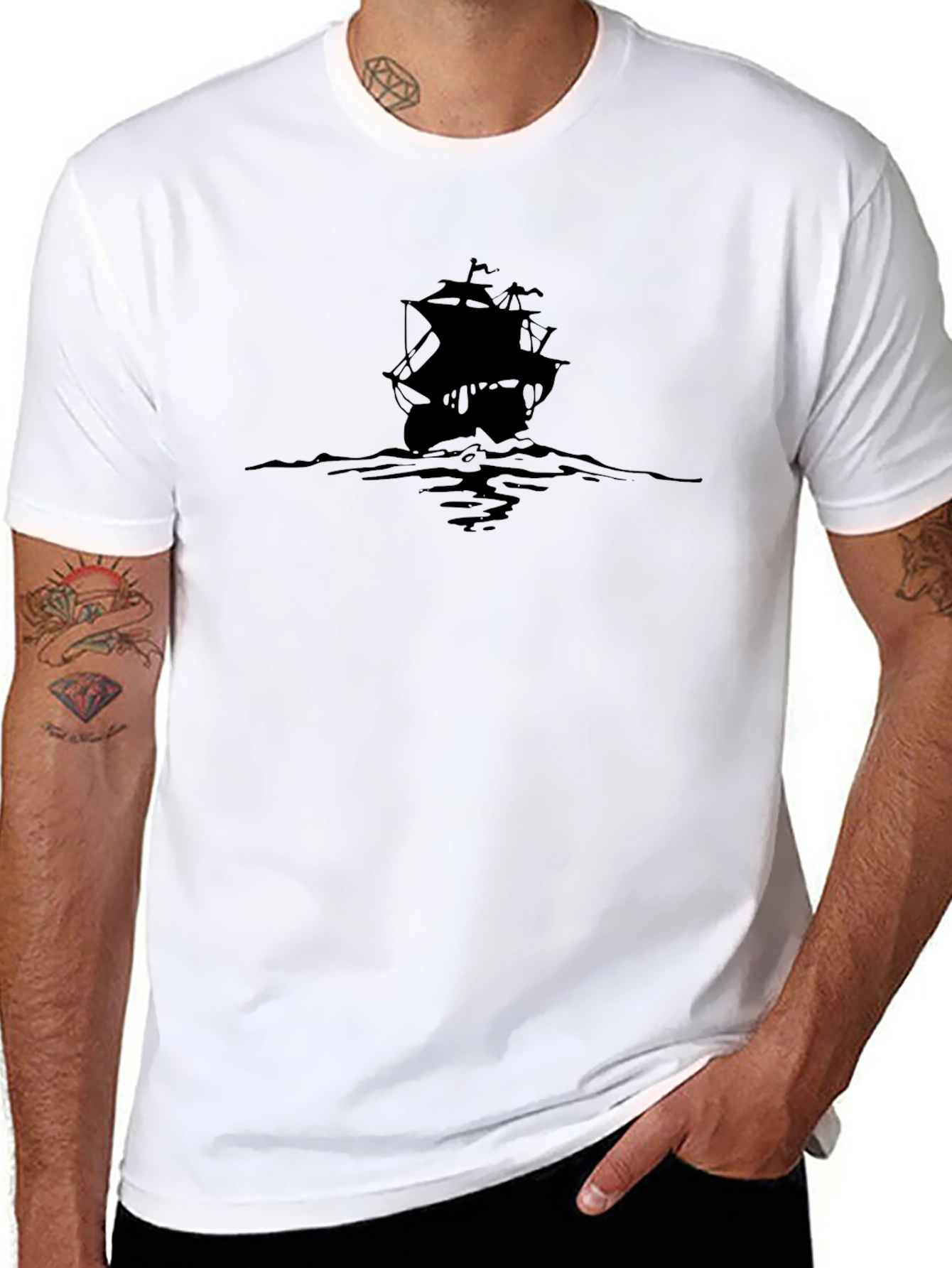 Mens Black Pirate Ship Graphic Tee