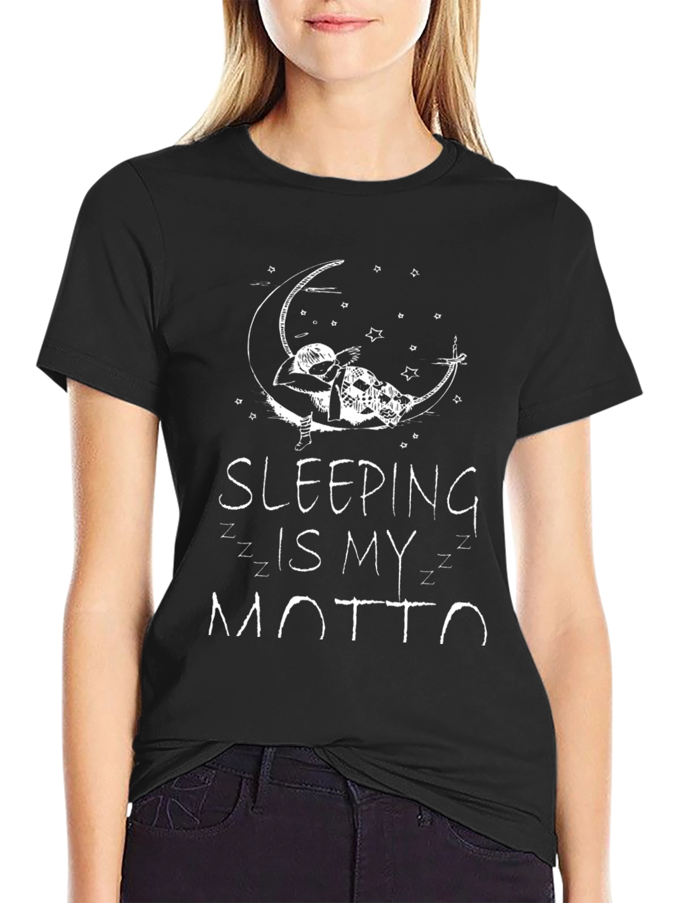 Sleeping is My Motto Black Graphic Tee