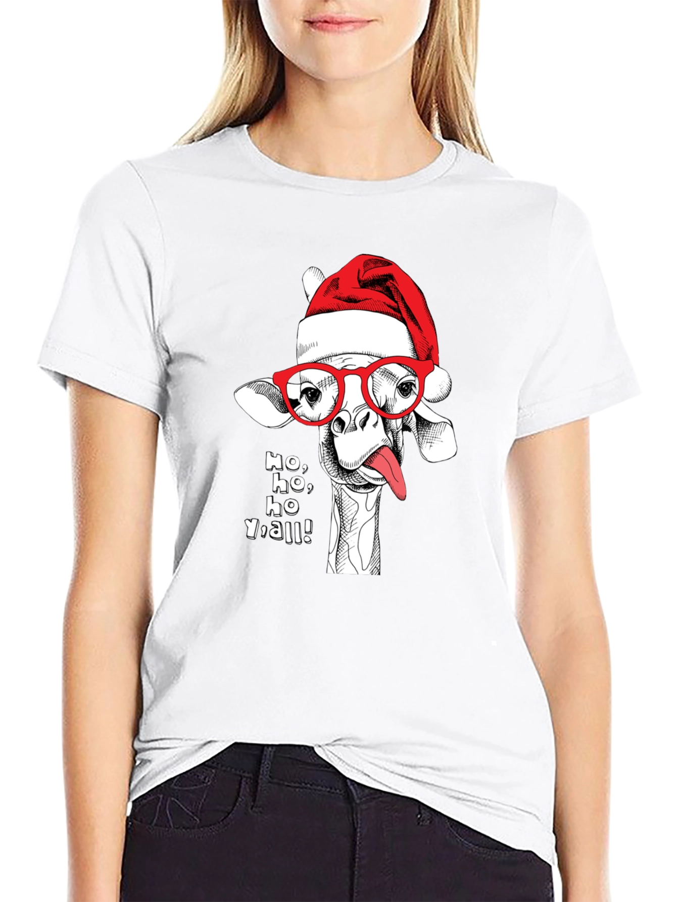 Holiday Giraffe Tee - Ho Ho Yall!