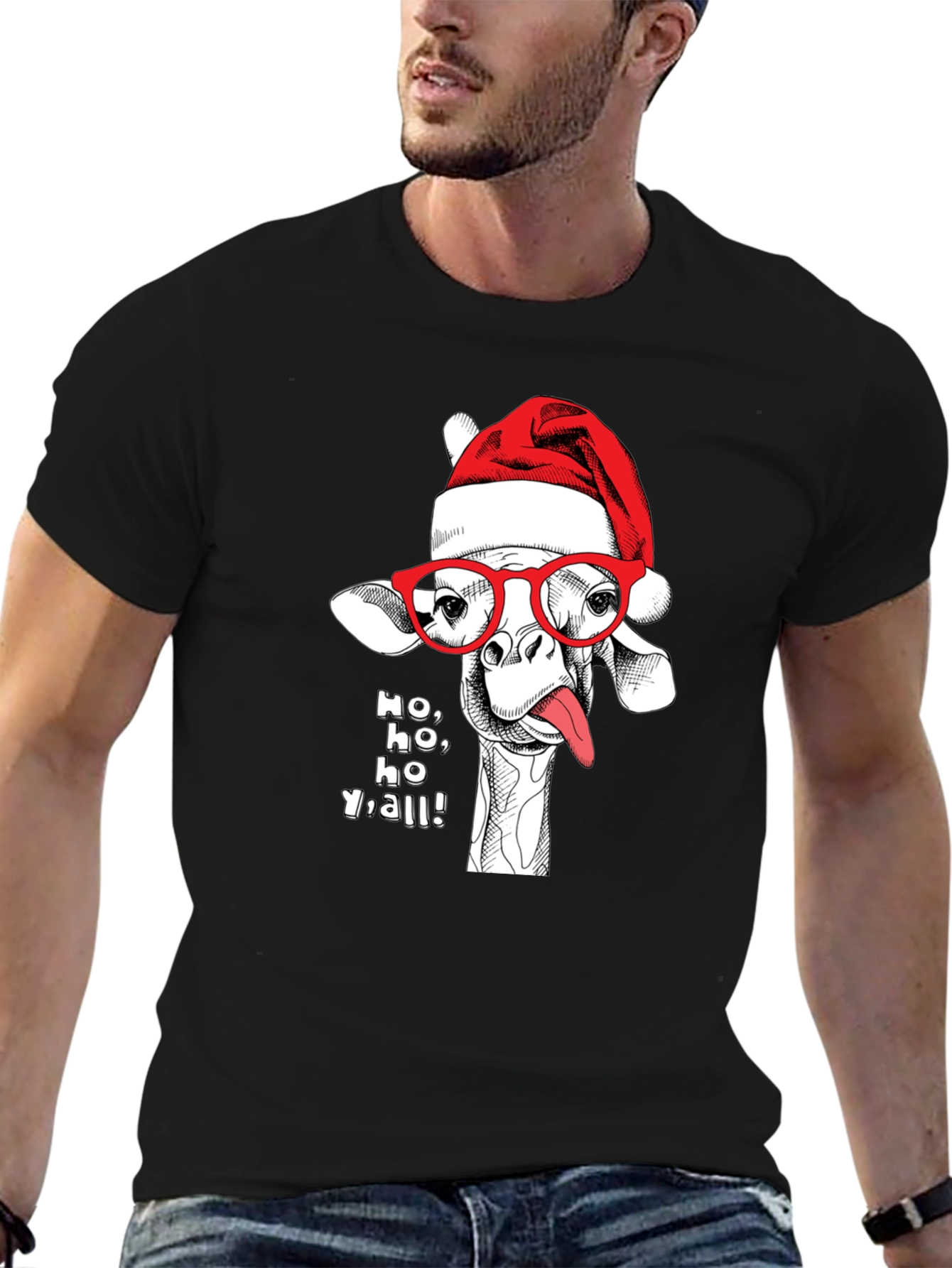 Holiday Giraffe Tee - Ho Ho Yall!