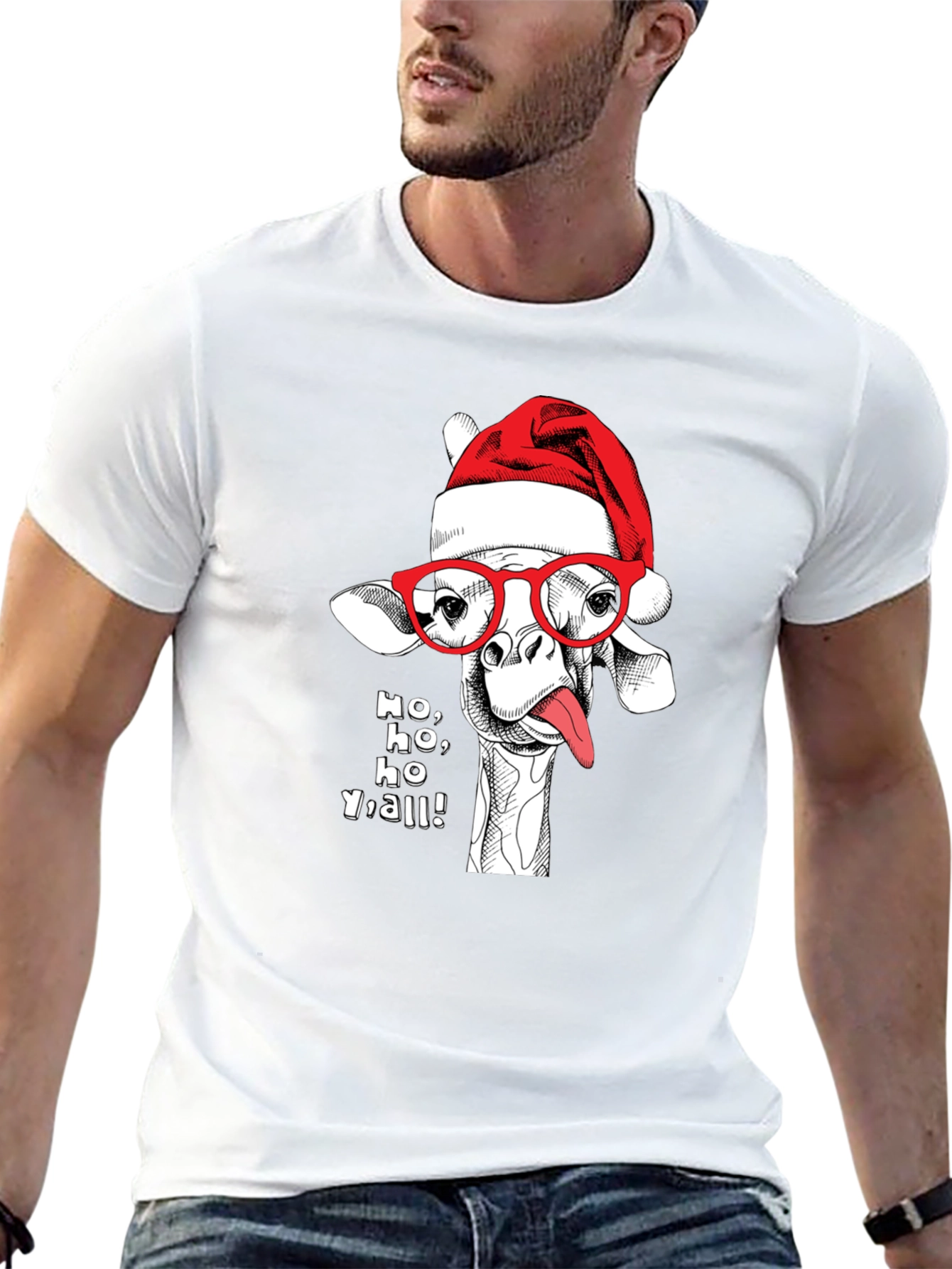 Holiday Giraffe Tee - Ho Ho Yall!