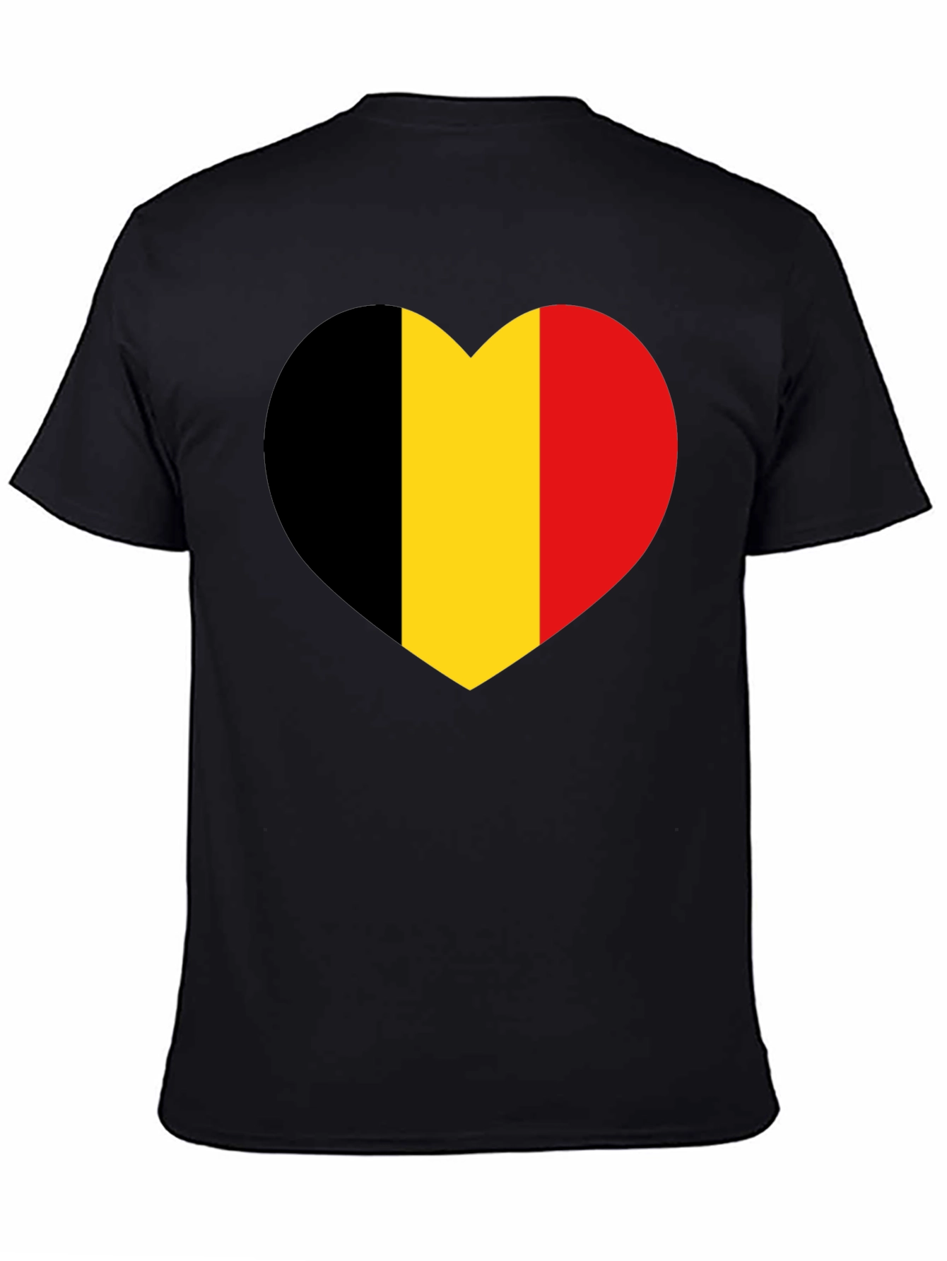 Belgium Flag Heart Graphic Tee - Black Cotton Shirt