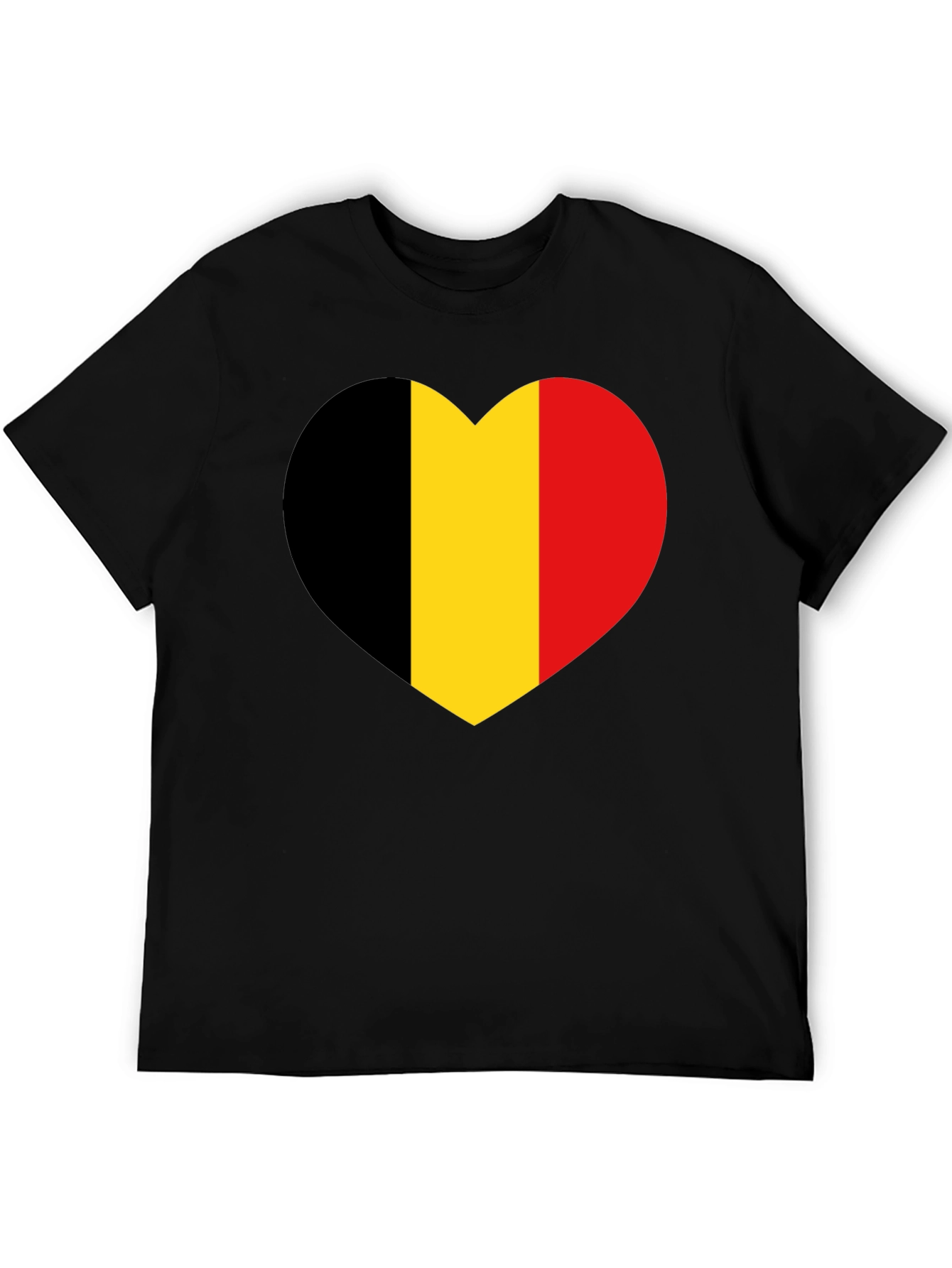 Belgium Flag Heart Graphic Tee - Black Cotton Shirt