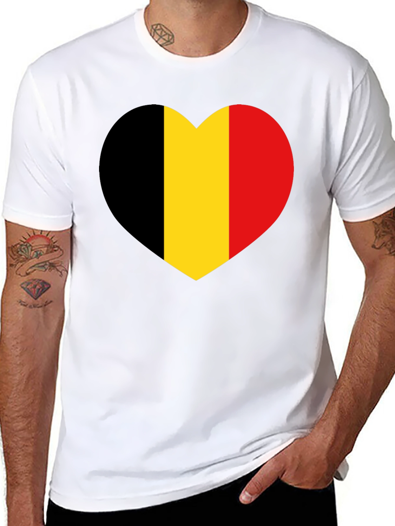 Belgium Flag Heart Graphic Tee - Black Cotton Shirt
