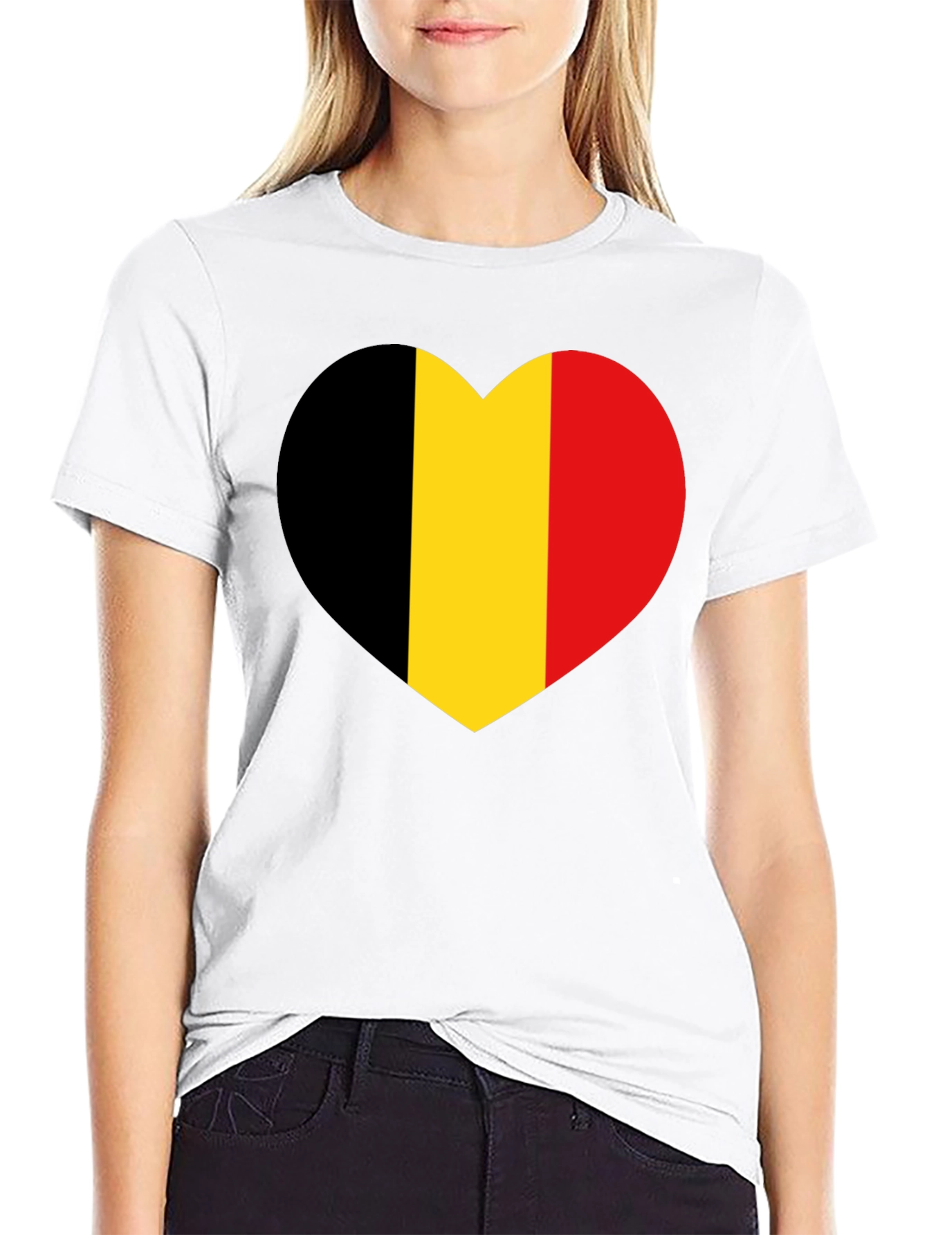 Belgium Flag Heart Graphic Tee - Black Cotton Shirt