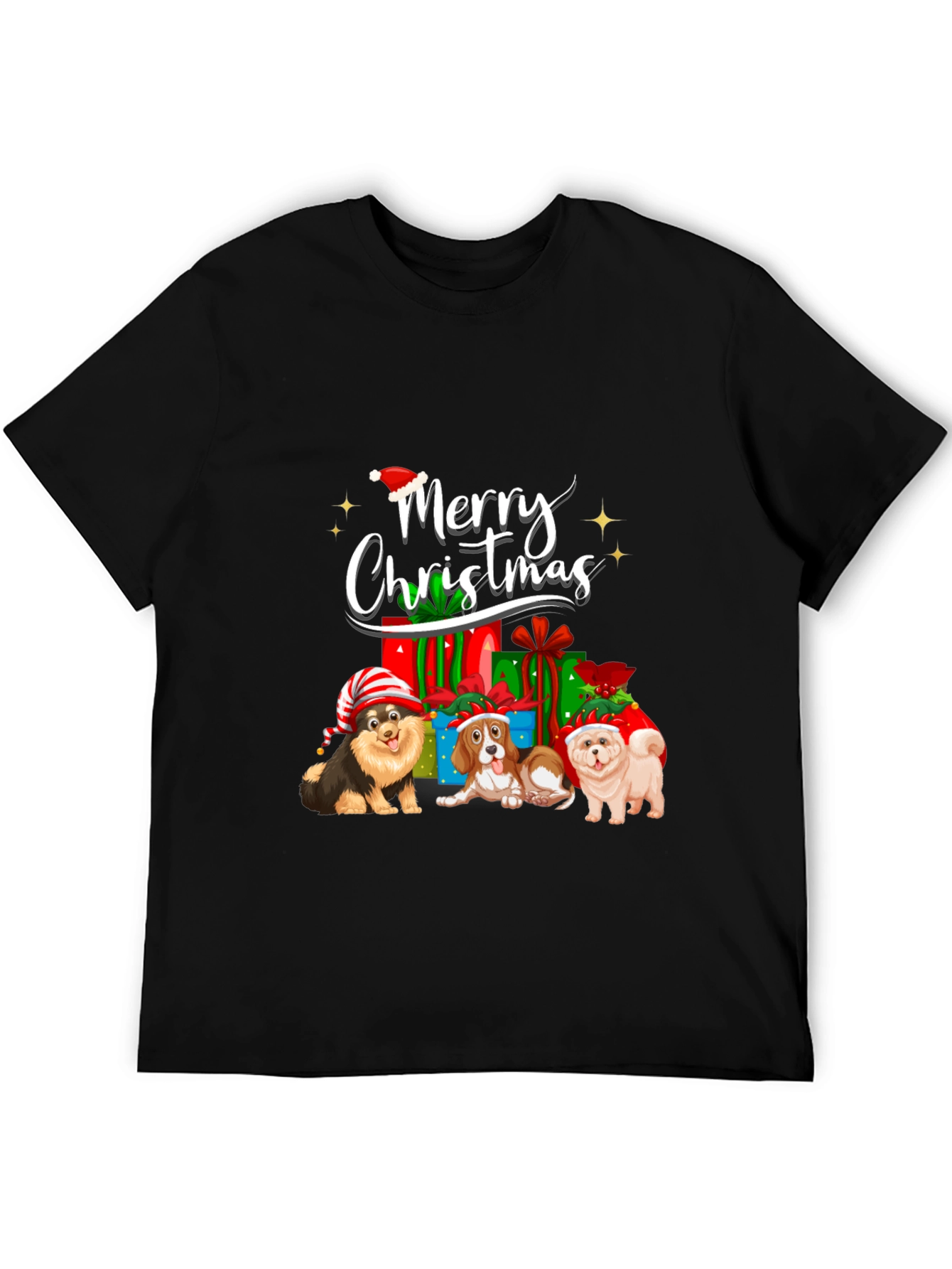 Merry Christmas Dogs Black T-Shirt