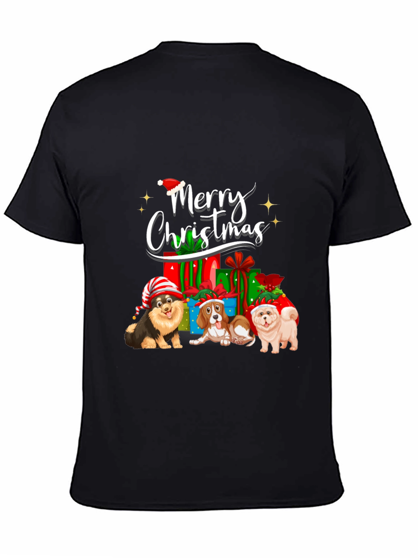 Merry Christmas Dogs Black T-Shirt