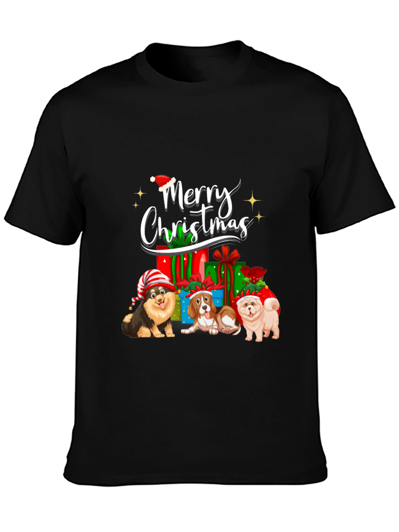 Merry Christmas Dogs Black T-Shirt