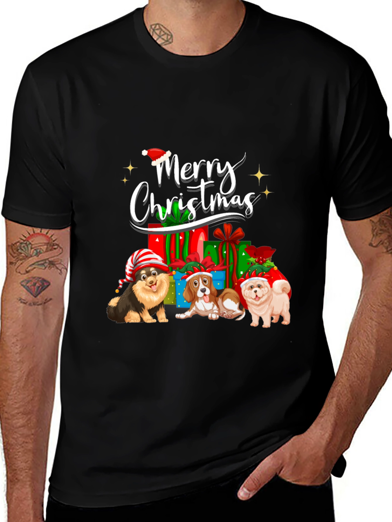 Merry Christmas Dogs Black T-Shirt