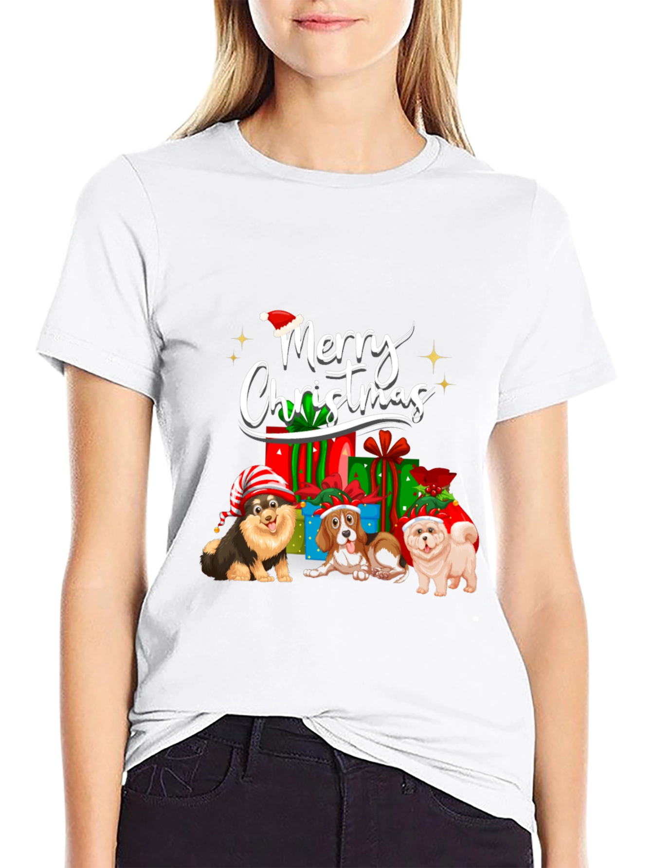 Merry Christmas Dogs Black T-Shirt