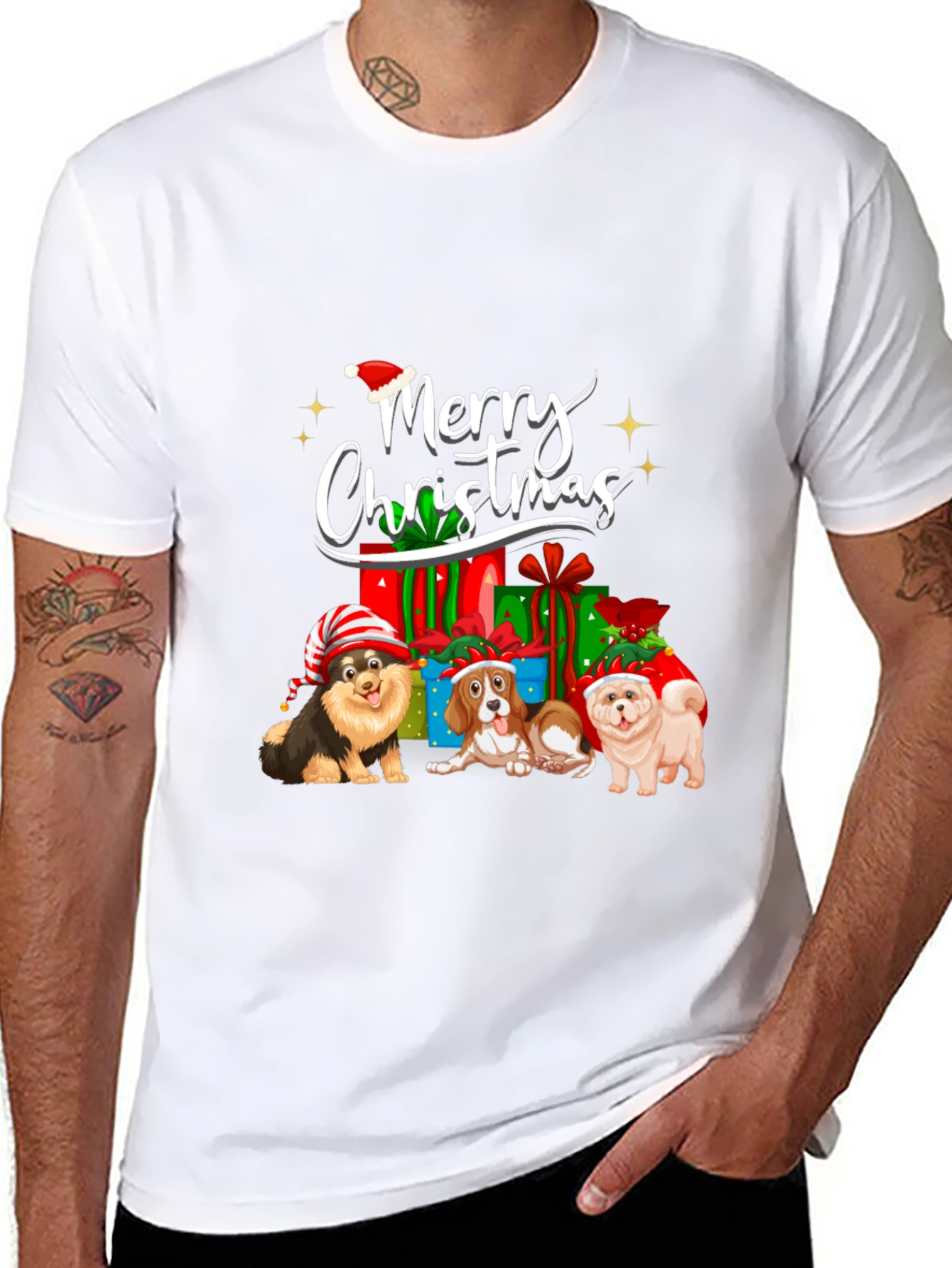Merry Christmas Dogs Black T-Shirt