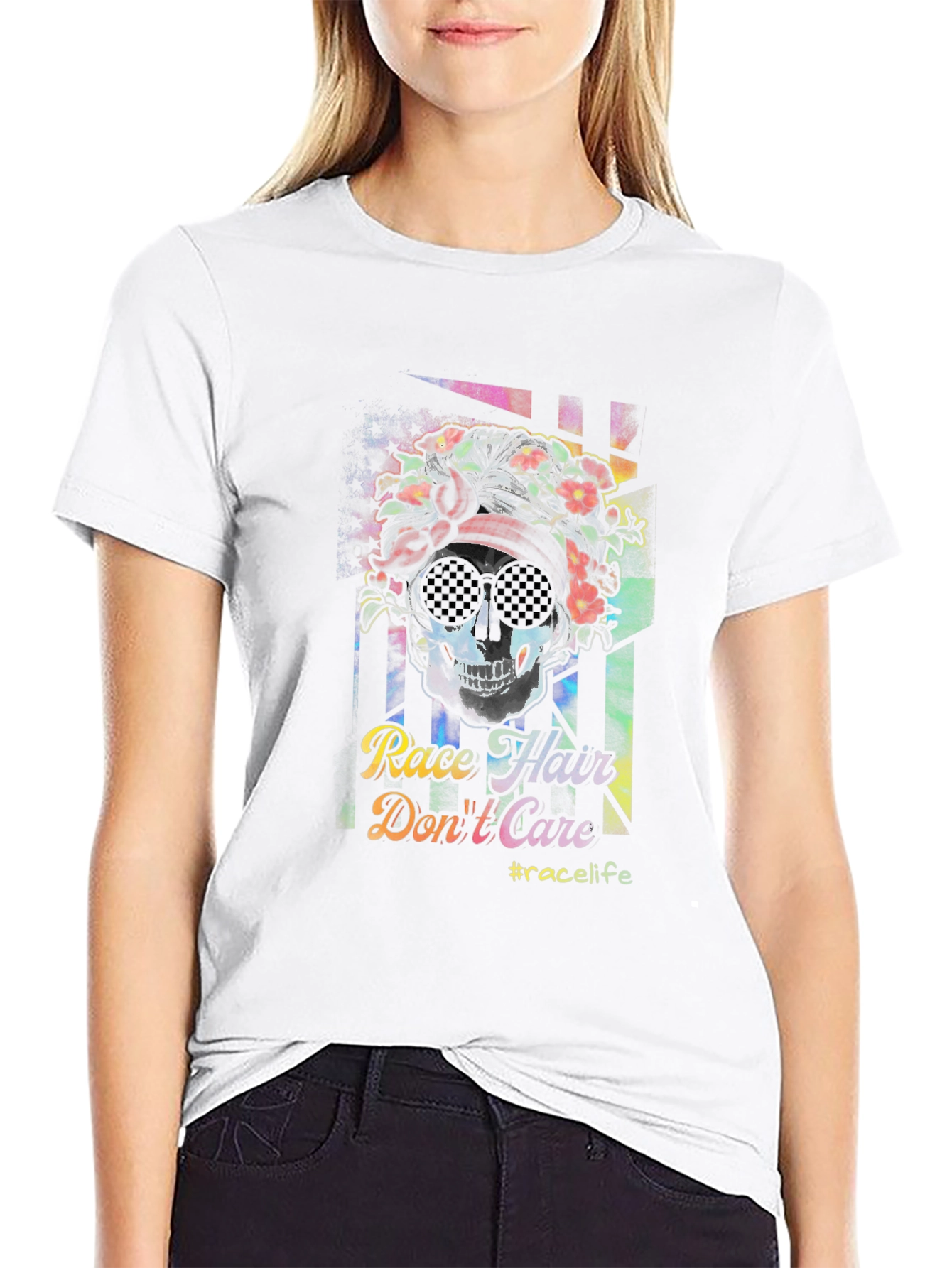 Race Hair Dont Care T-Shirt - Skull Graphic Tee