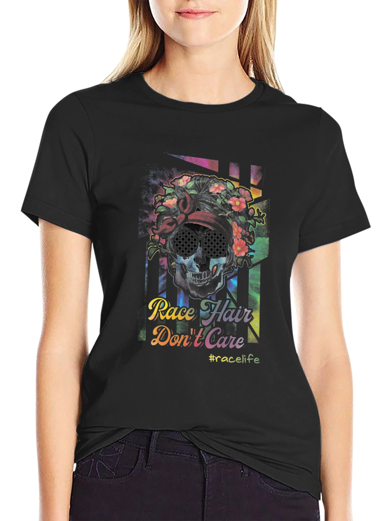 Race Hair Dont Care T-Shirt - Skull Graphic Tee