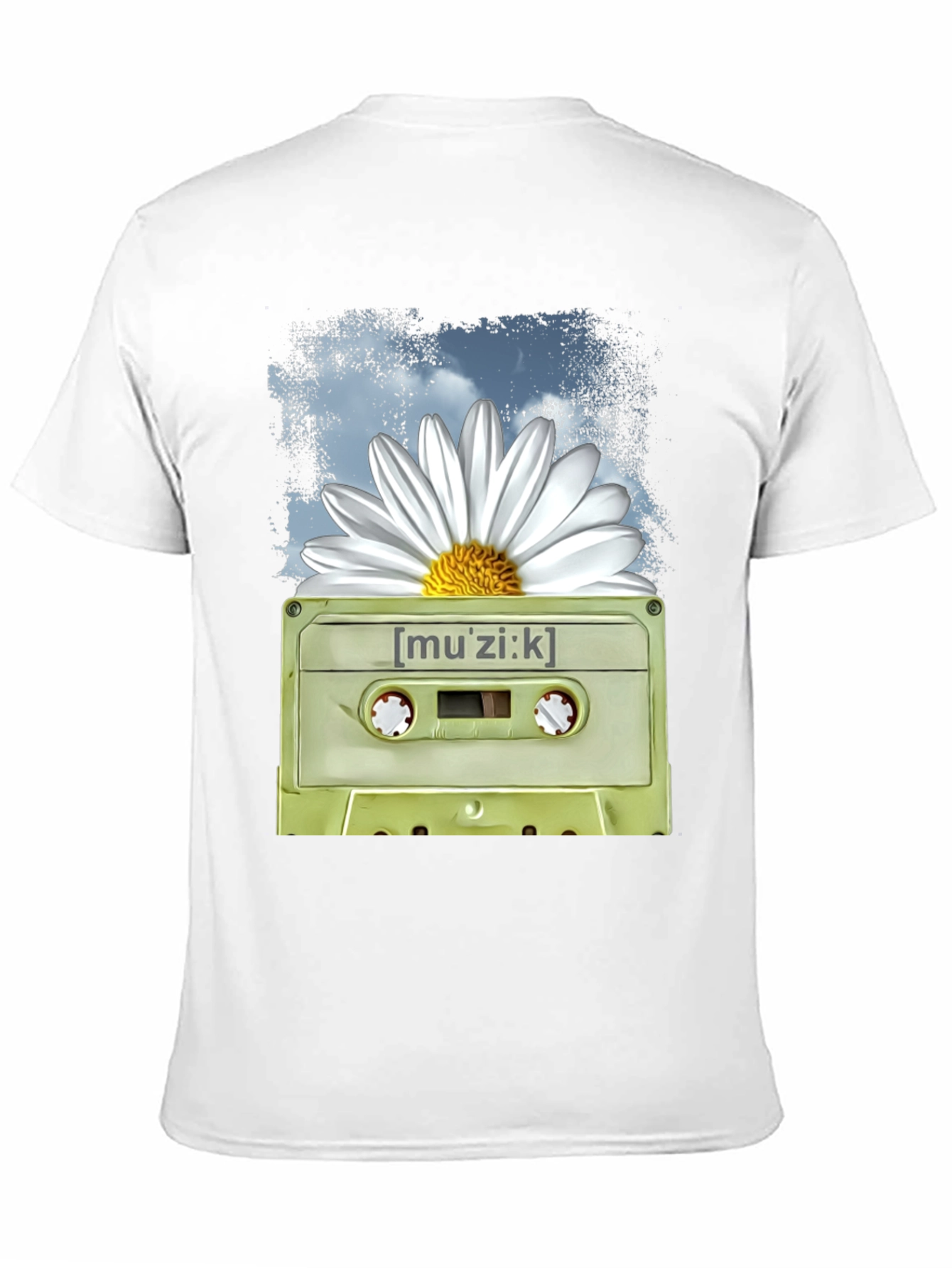 Retro Music Cassette and Daisy Graphic T-Shirt