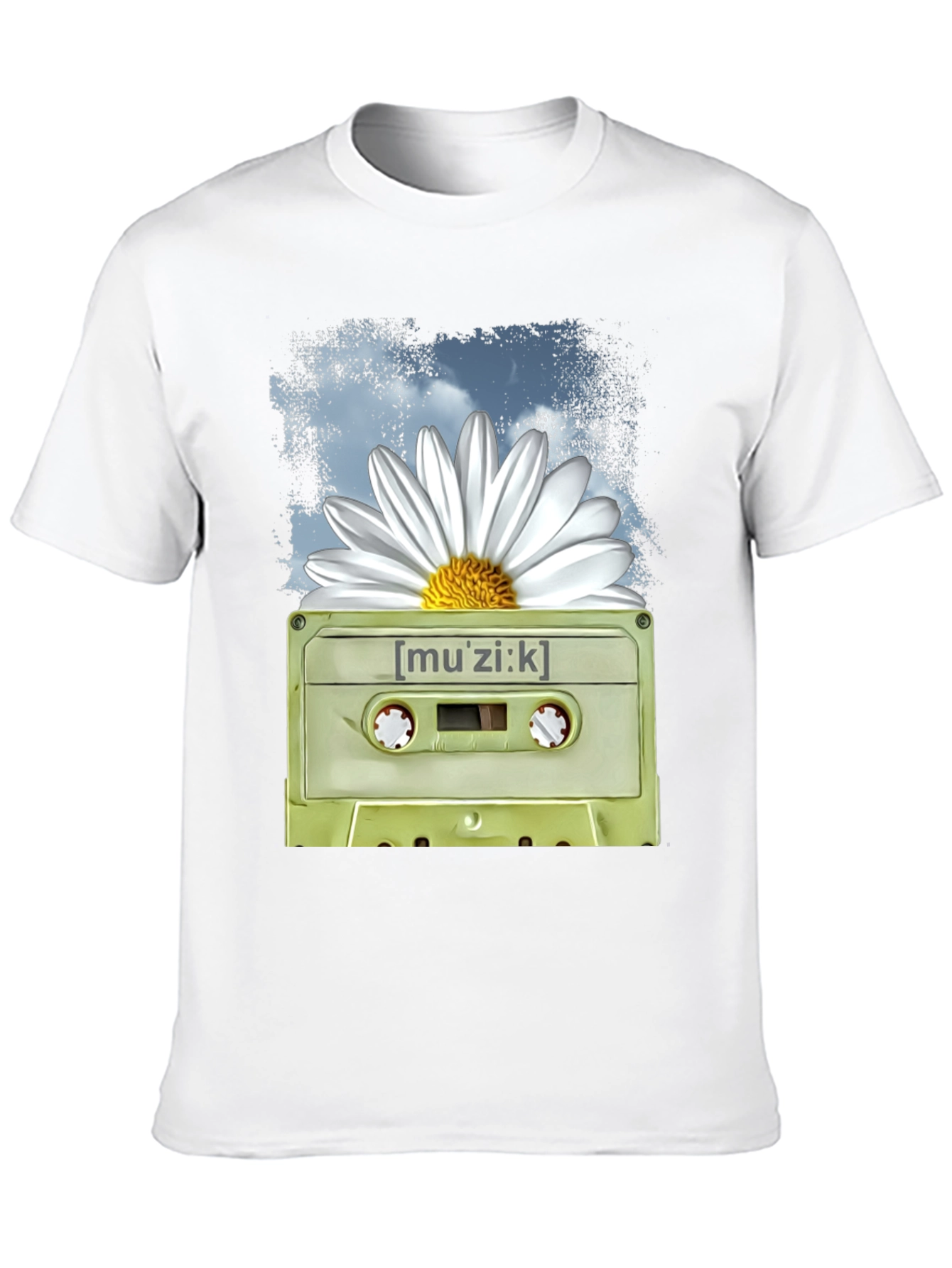 Retro Music Cassette and Daisy Graphic T-Shirt