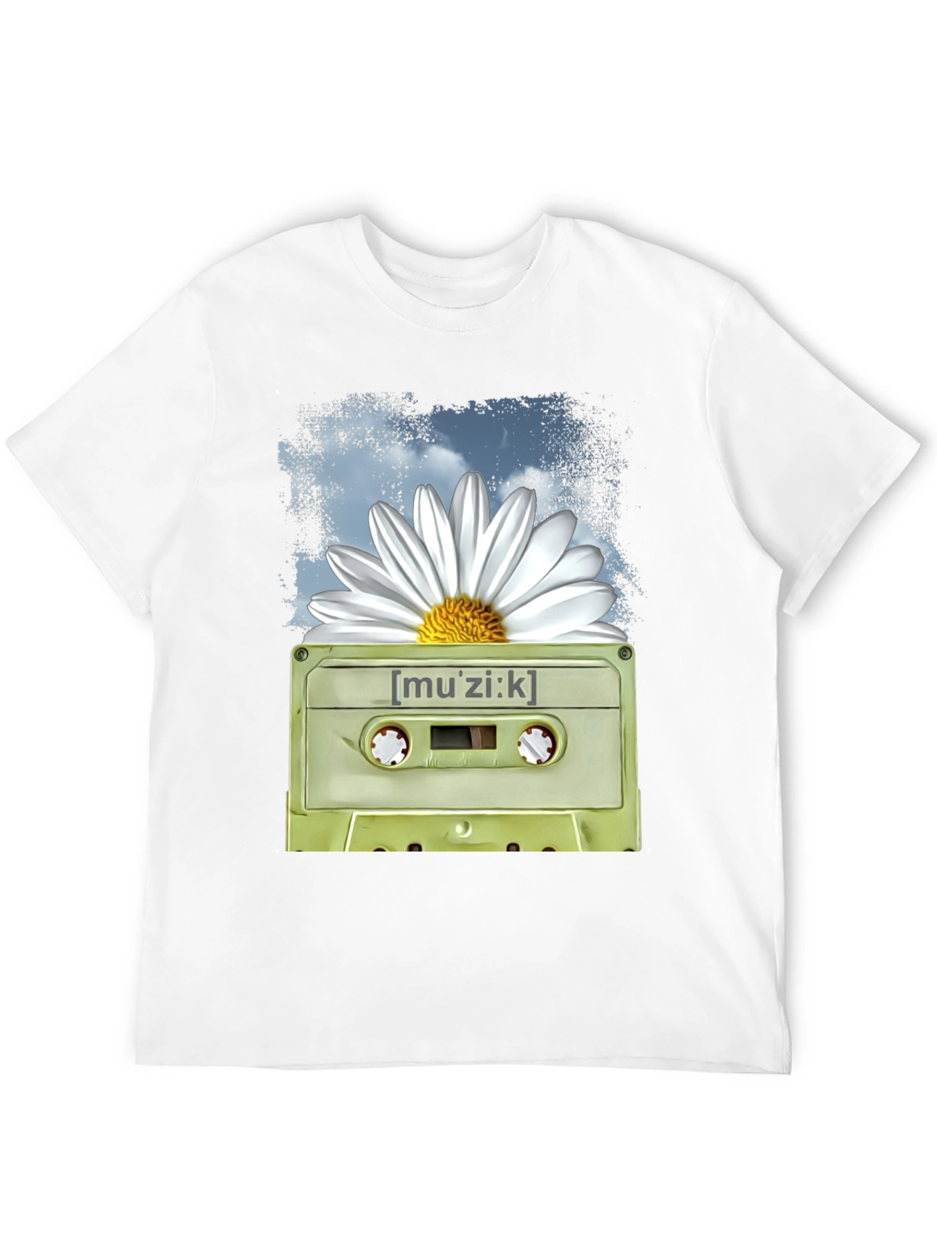 Retro Music Cassette and Daisy Graphic T-Shirt