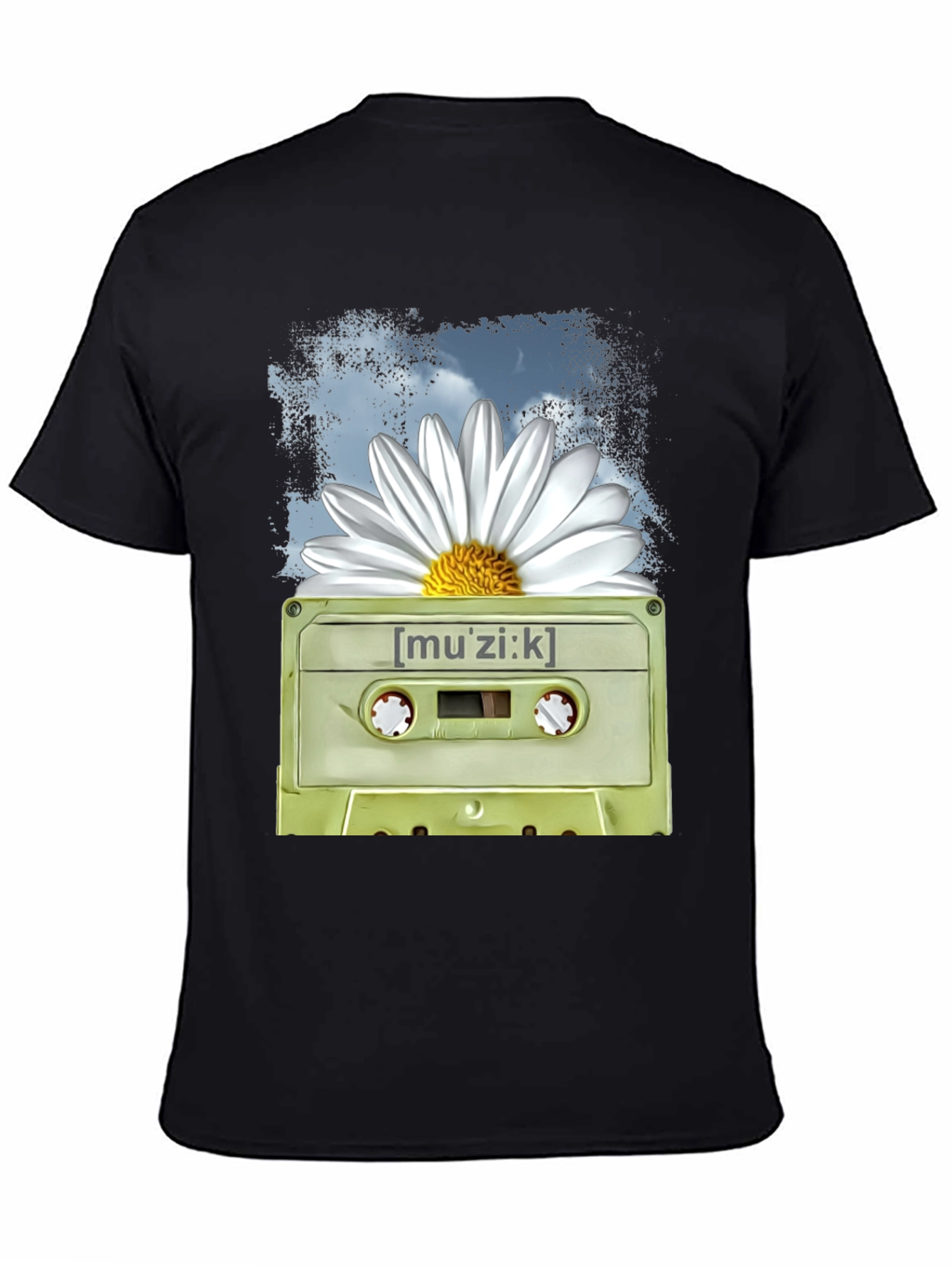 Retro Music Cassette and Daisy Graphic T-Shirt
