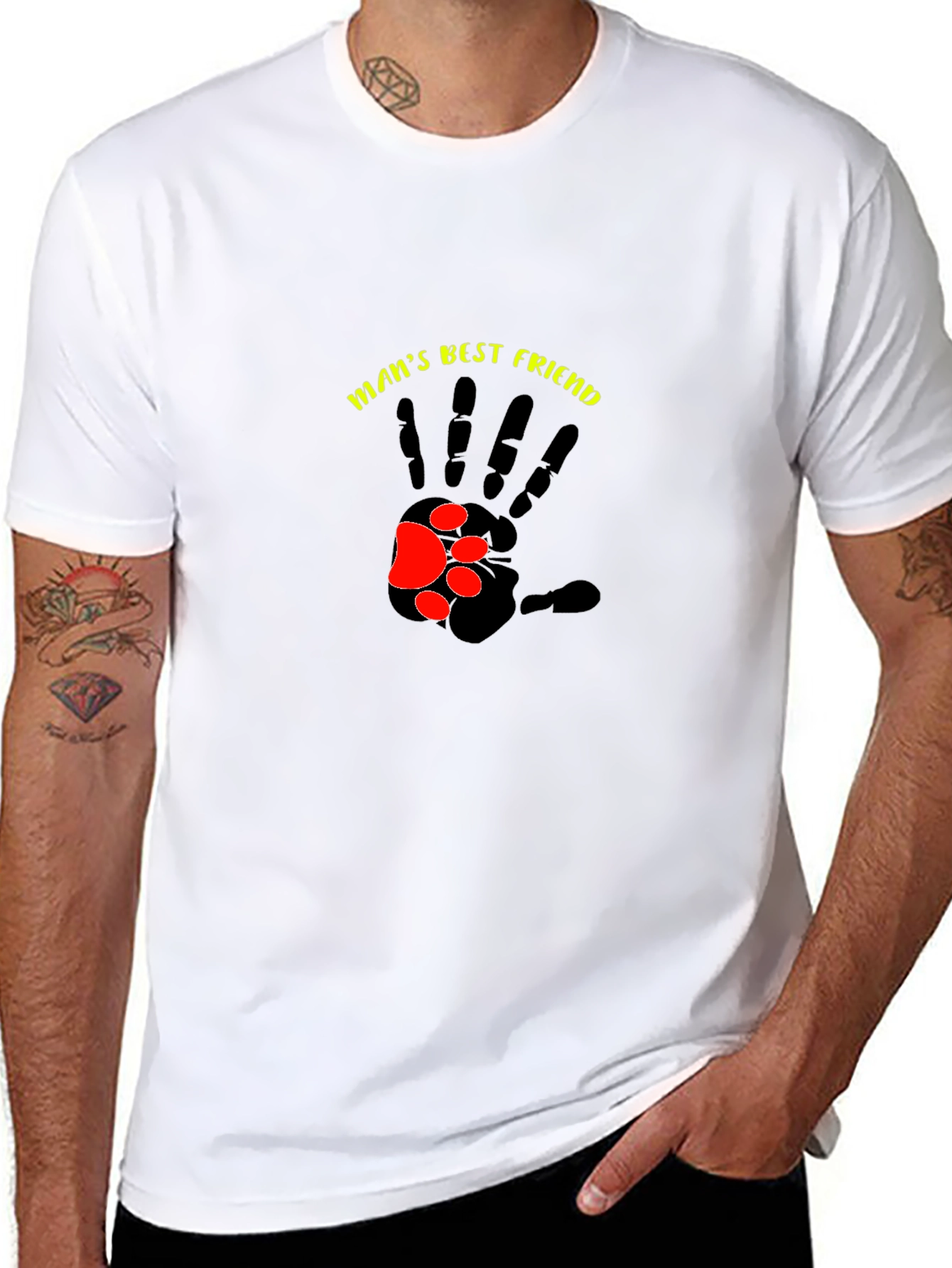 Mans Best Friend T-Shirt - Paw Print Hand Design