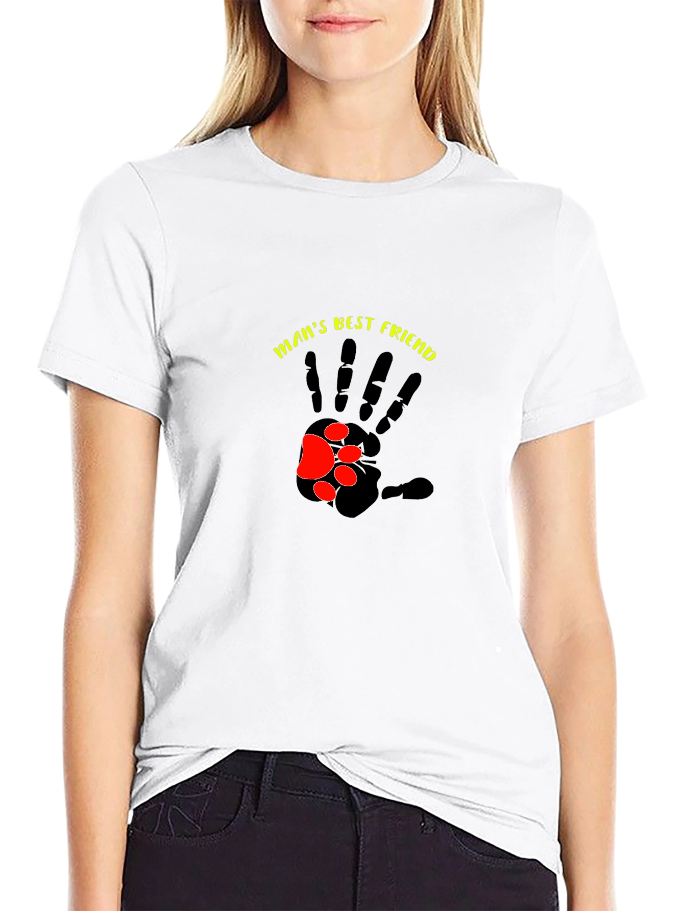 Mans Best Friend T-Shirt - Paw Print Hand Design