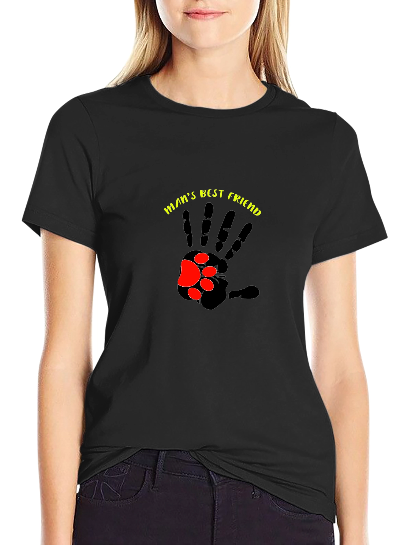 Mans Best Friend T-Shirt - Paw Print Hand Design