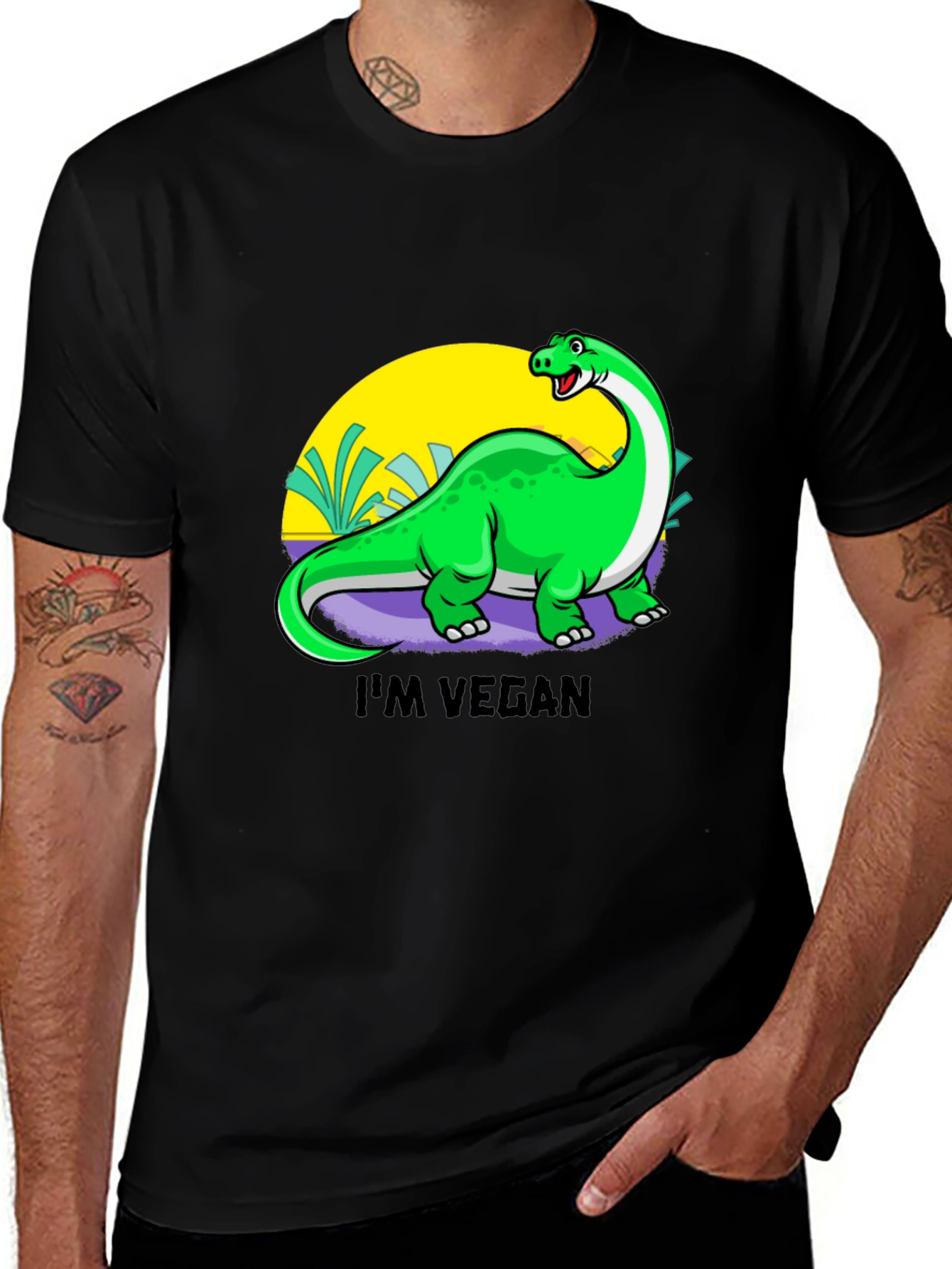 Vegan Dinosaur Graphic Tee - Black
