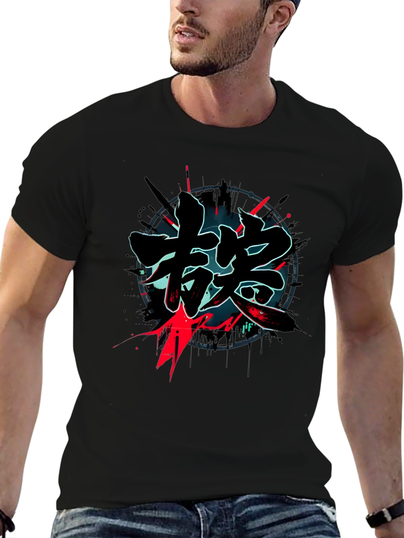 Kanji Graphic Print Black T-Shirt