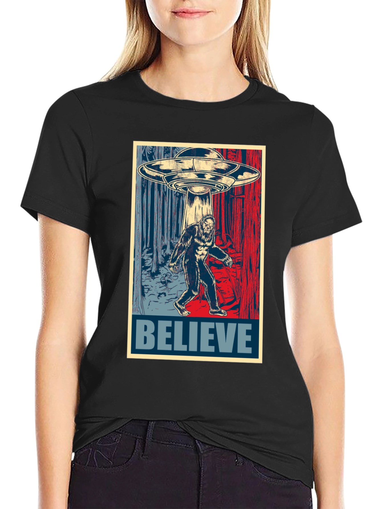 Believe Sasquatch UFO Graphic T-Shirt