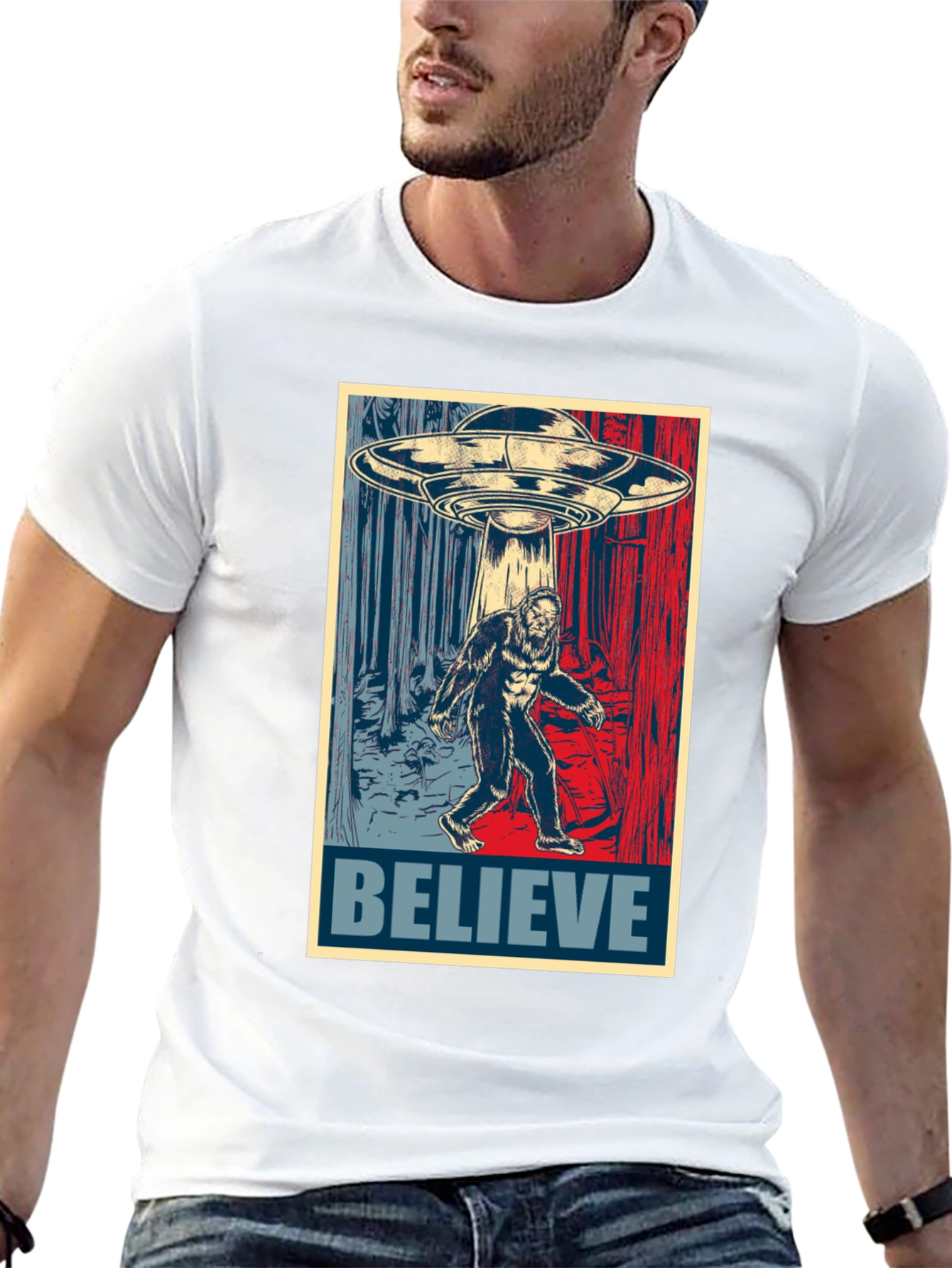 Believe Sasquatch UFO Graphic T-Shirt