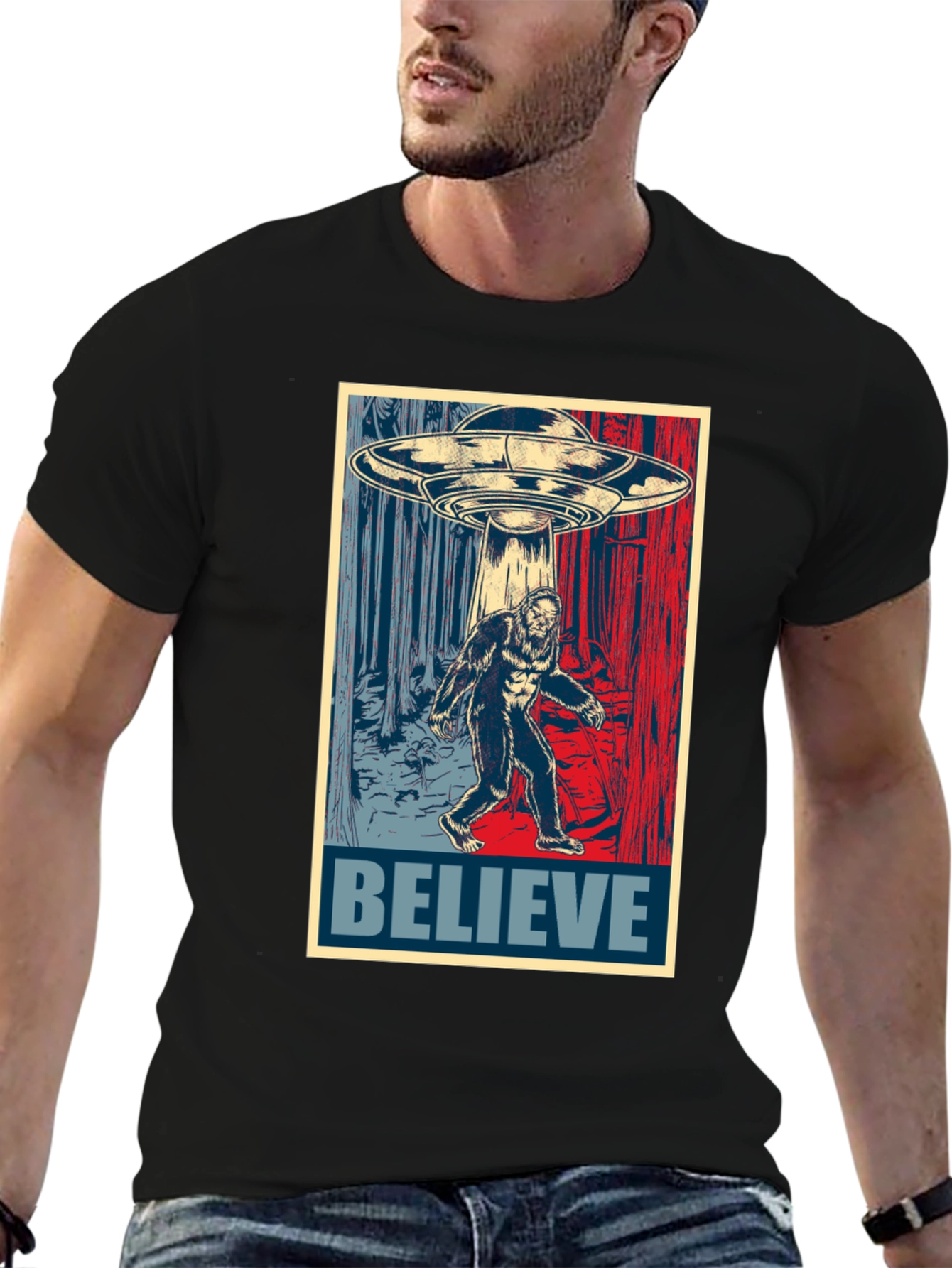 Believe Sasquatch UFO Graphic T-Shirt