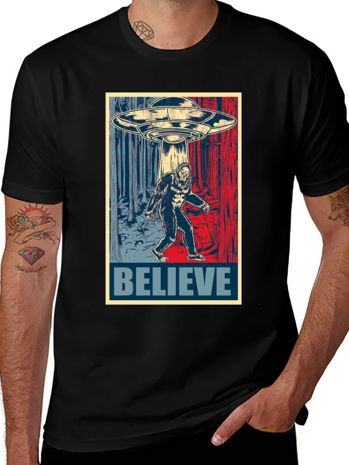 Believe Sasquatch UFO Graphic T-Shirt