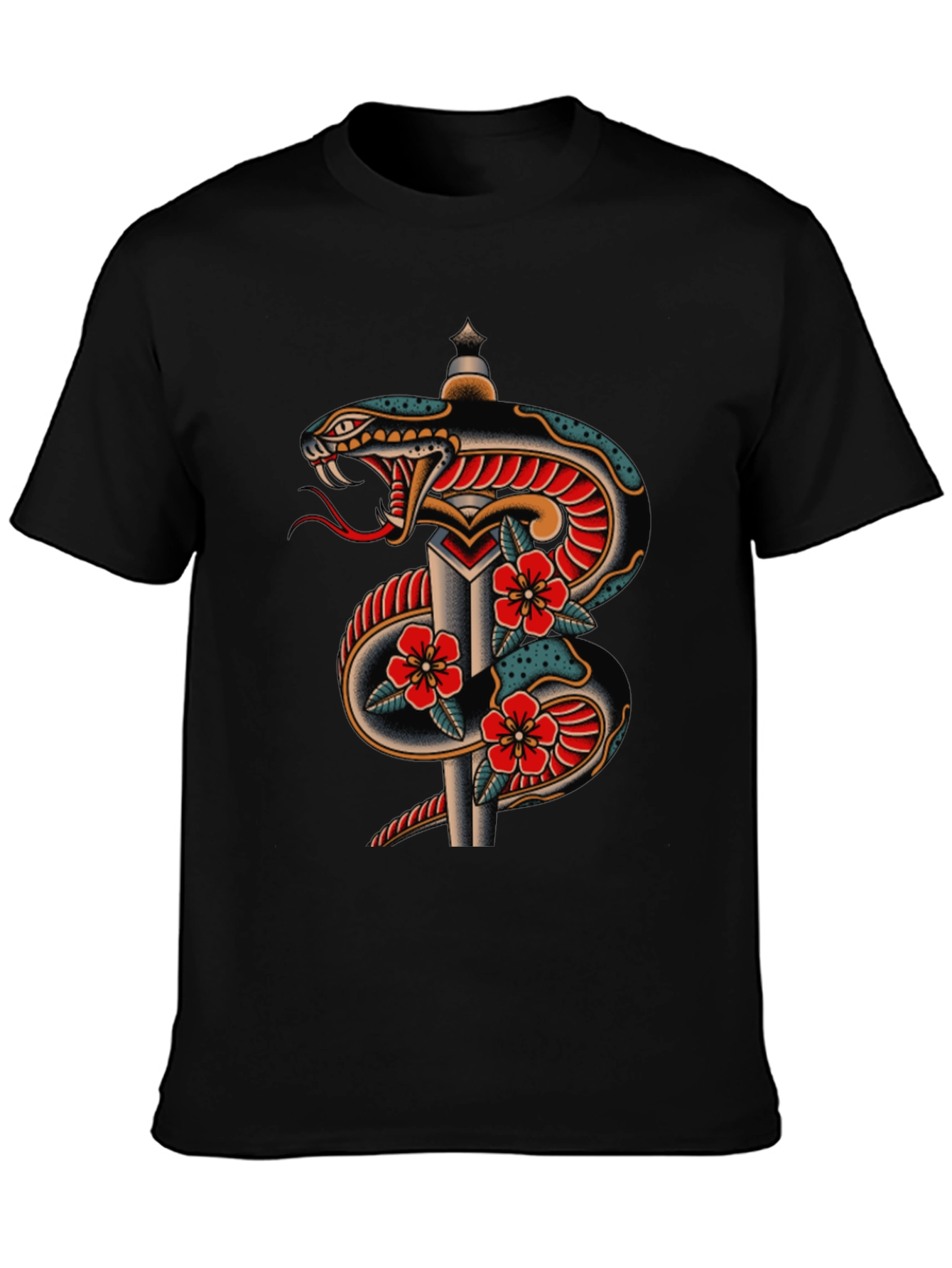 Snake & Dagger Graphic Tee - Classic Tattoo Design