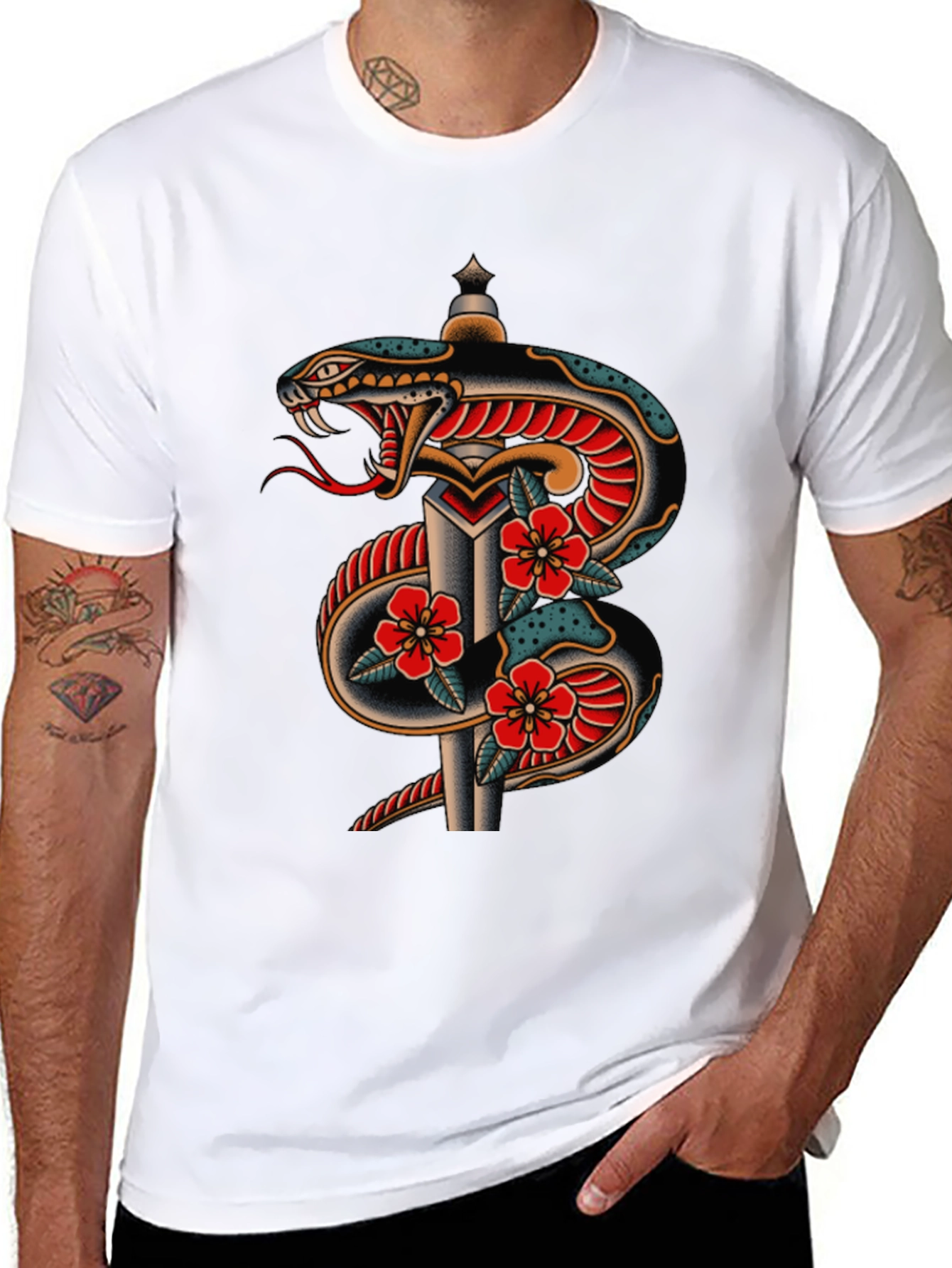 Snake & Dagger Graphic Tee - Classic Tattoo Design