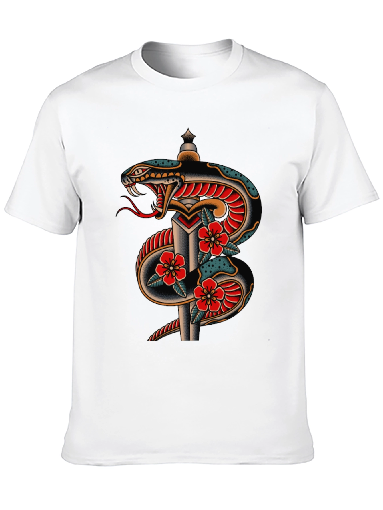 Snake & Dagger Graphic Tee - Classic Tattoo Design