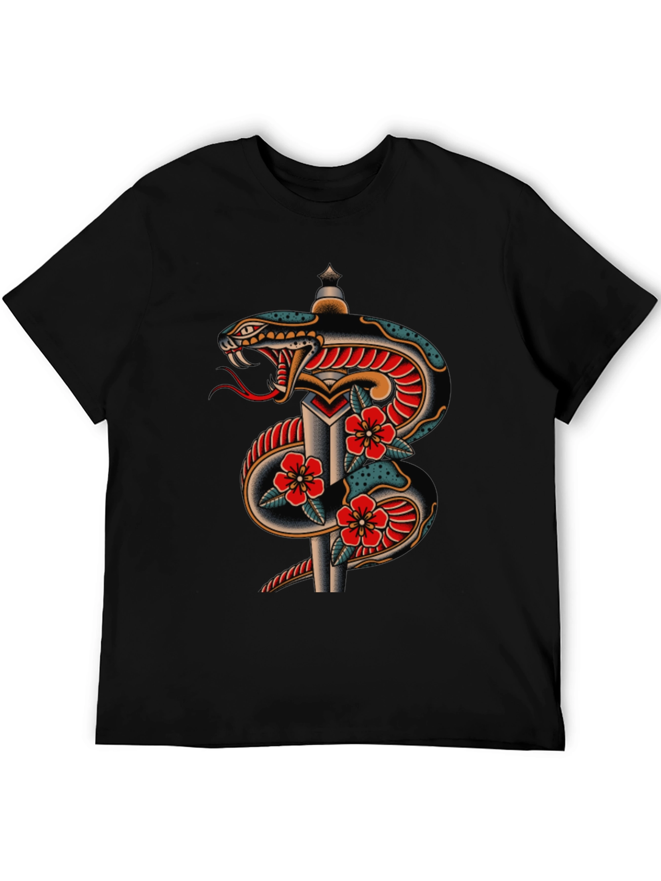 Snake & Dagger Graphic Tee - Classic Tattoo Design