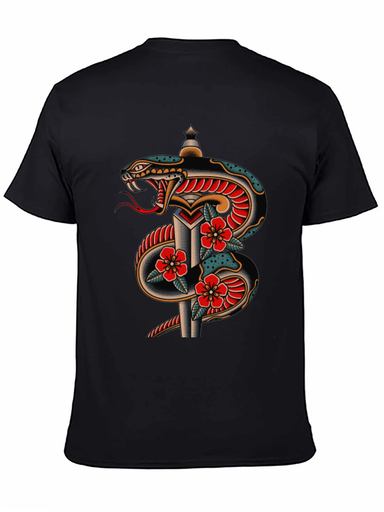 Snake & Dagger Graphic Tee - Classic Tattoo Design