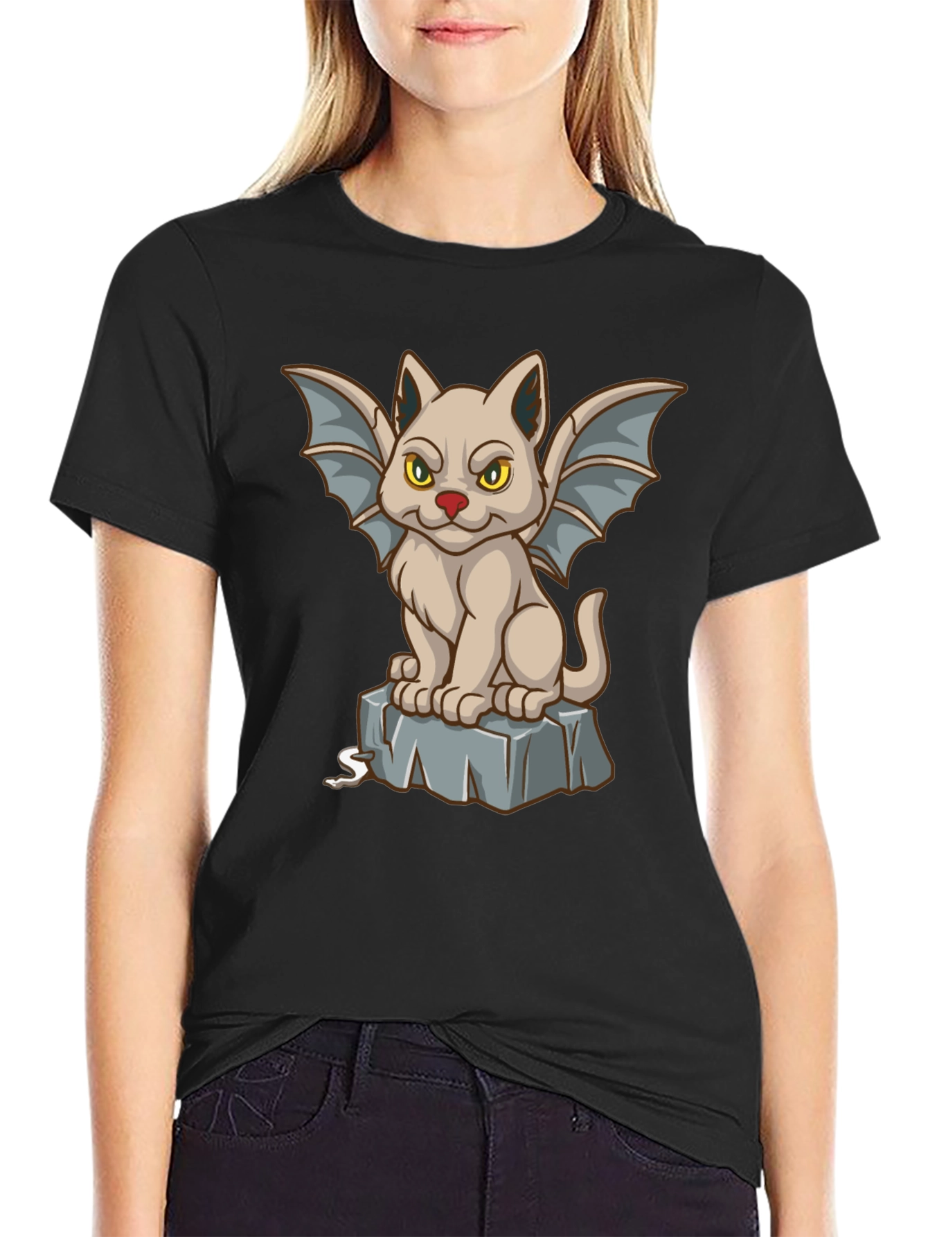 Gargoyle Cat Graphic Tee - Black
