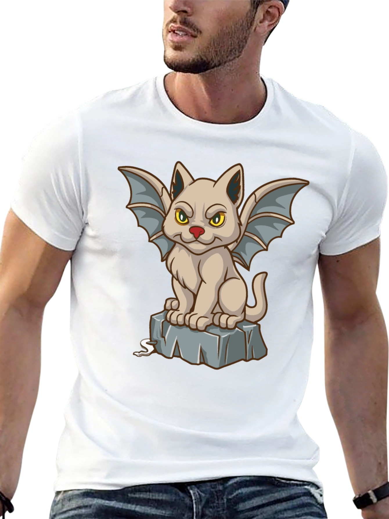Gargoyle Cat Graphic Tee - Black