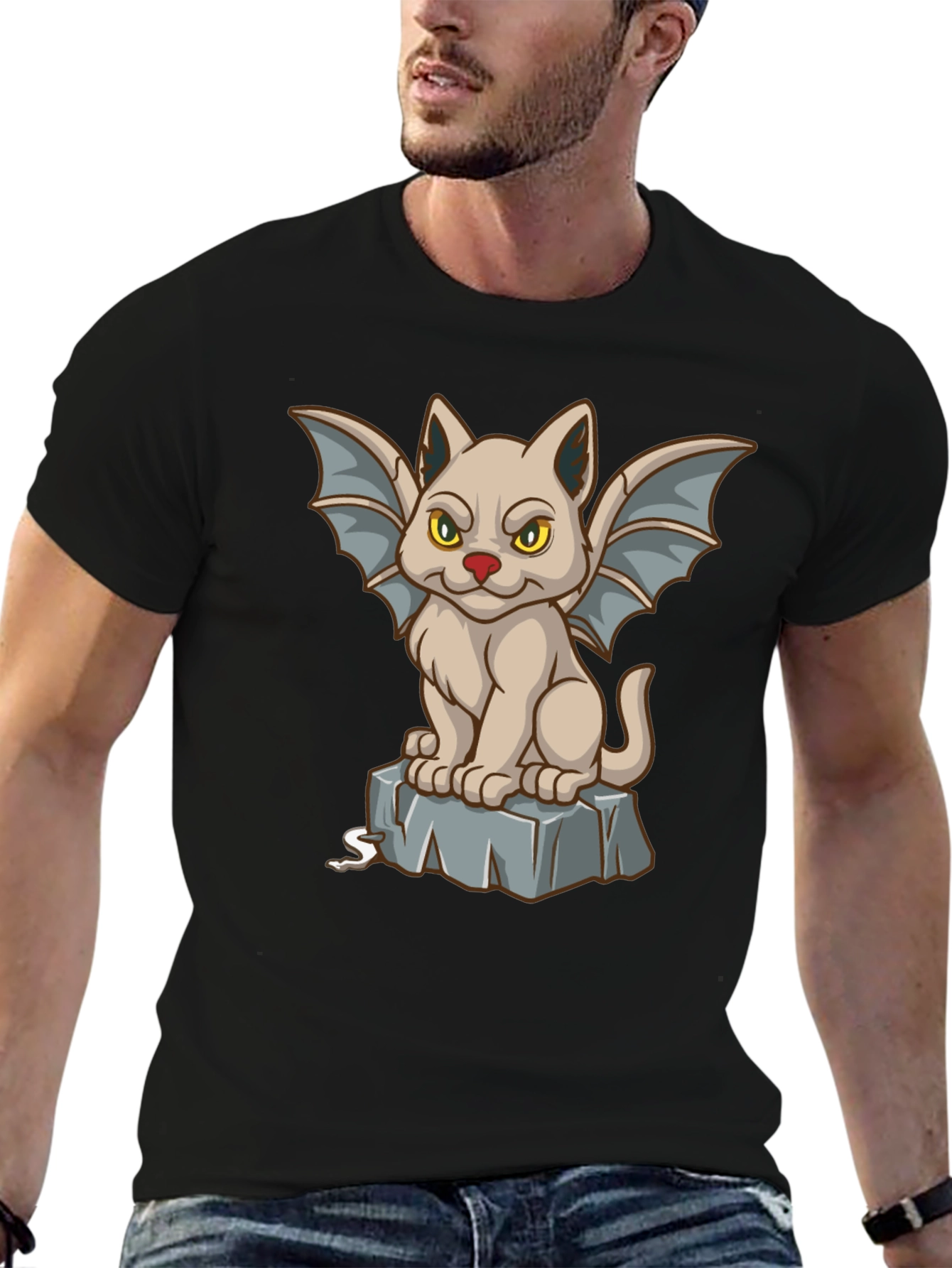 Gargoyle Cat Graphic Tee - Black