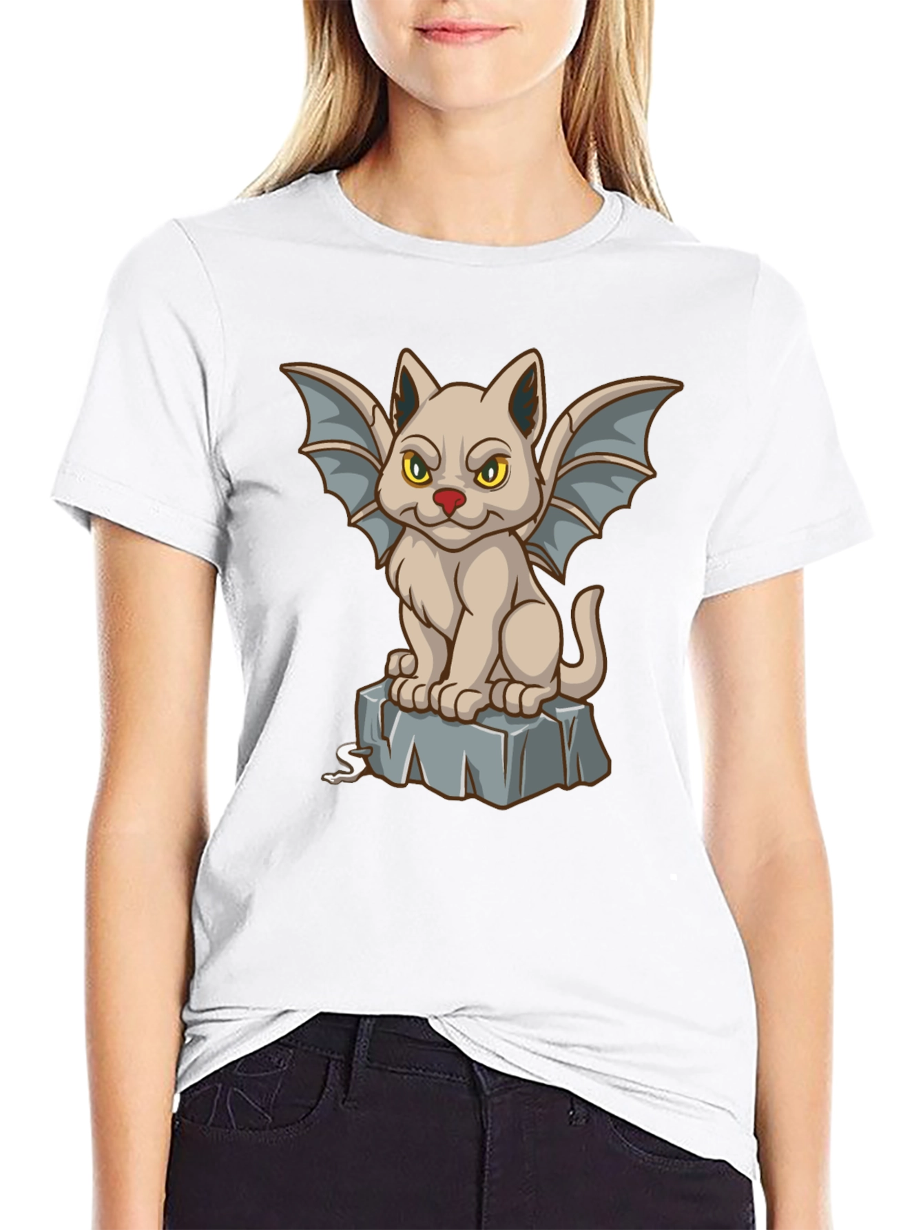 Gargoyle Cat Graphic Tee - Black
