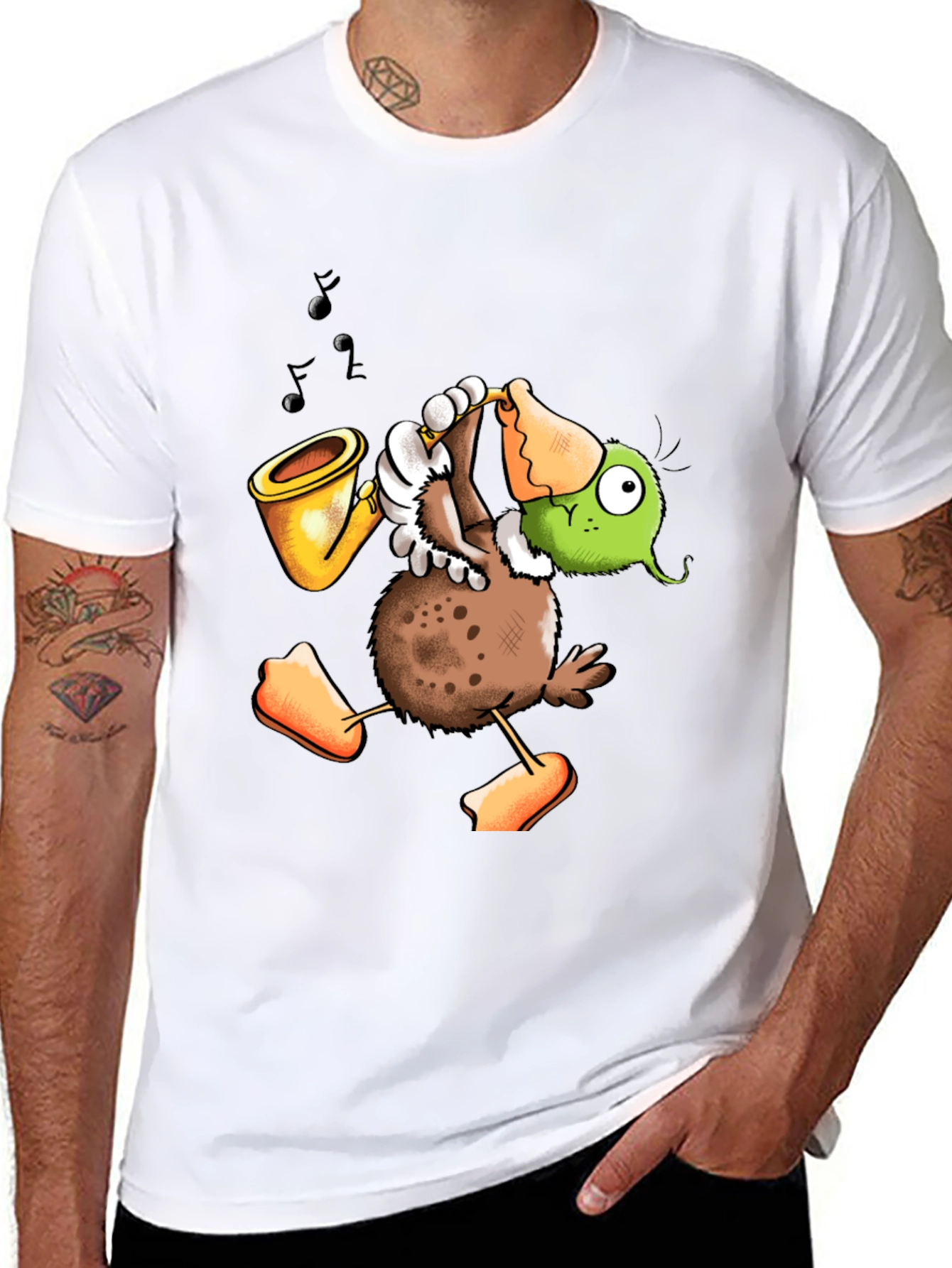 Saxophone Duck Graphic Tee - Quirky & Cool Design