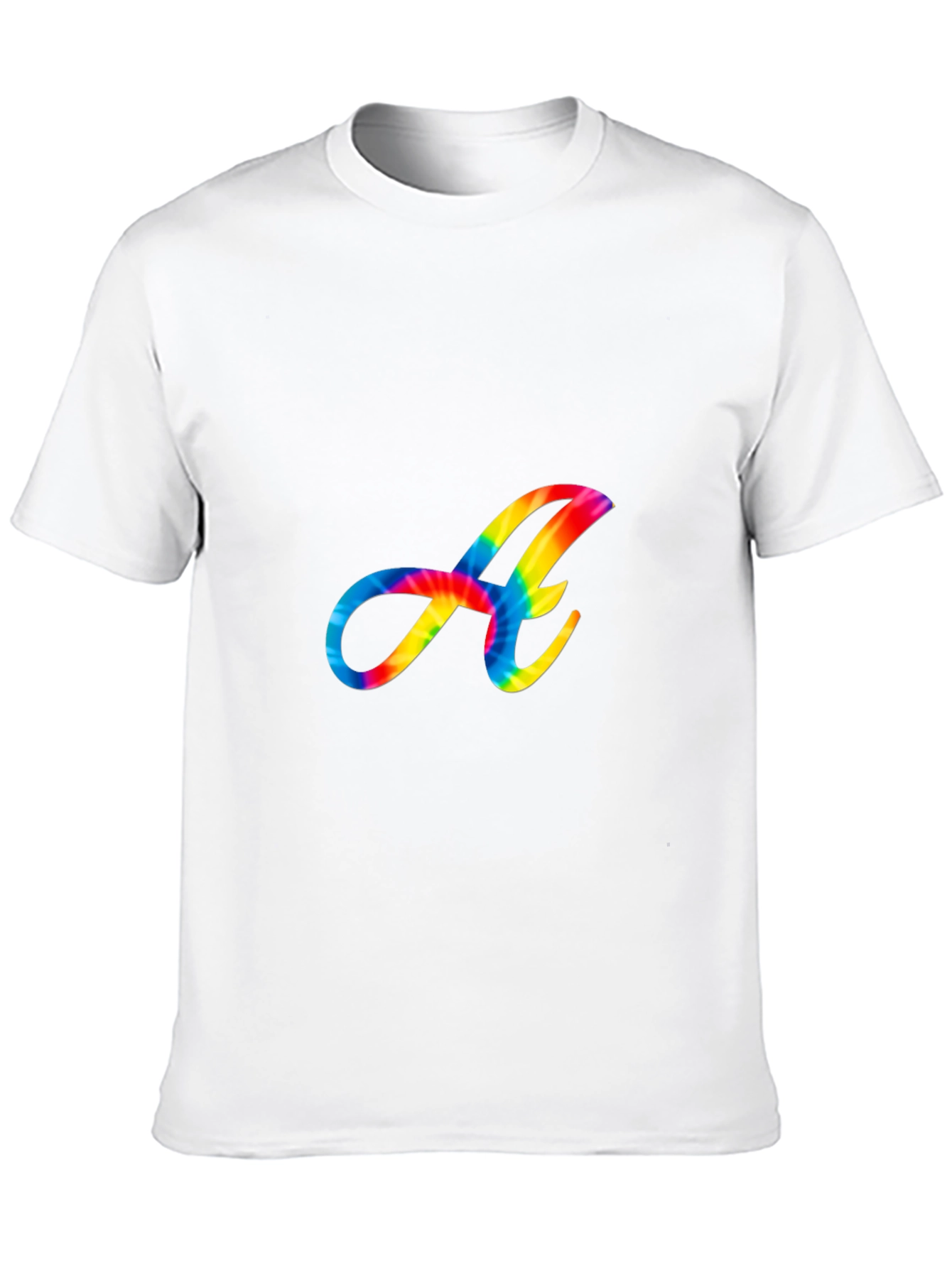 Rainbow Tie-Dye Letter A Graphic Black T-Shirt