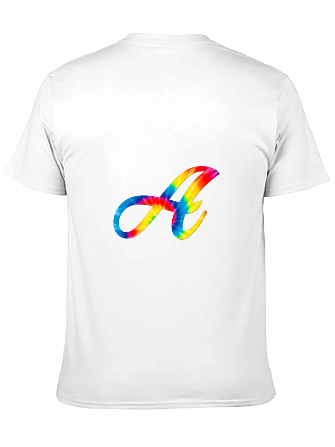 Rainbow Tie-Dye Letter A Graphic Black T-Shirt