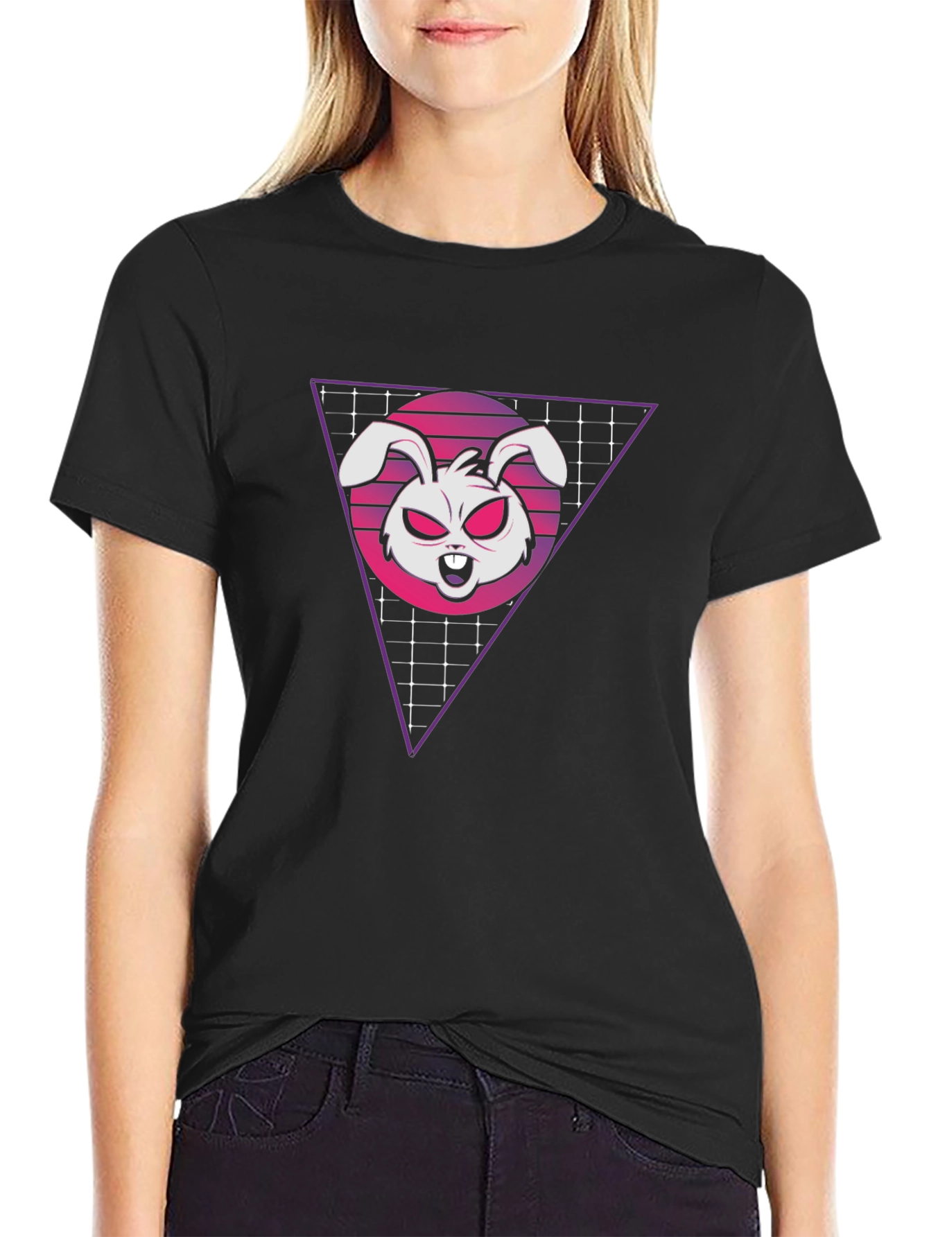 Retro Rabbit Graphic T-Shirt - Black