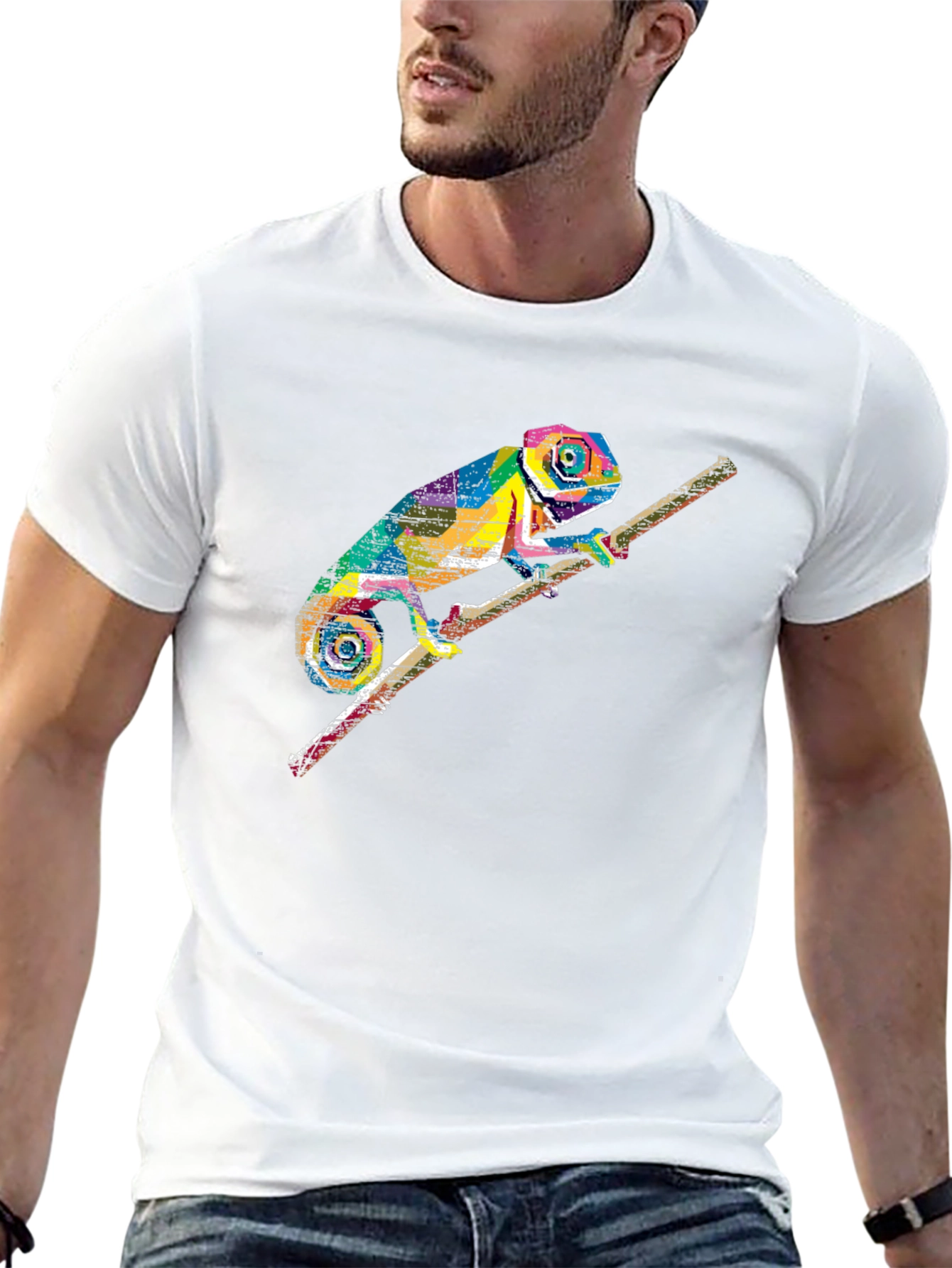 Vibrant Chameleon Graphic Print T-Shirt