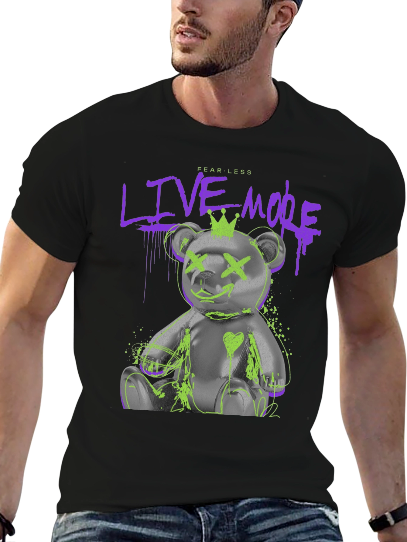 Fearless Live More Bear Graphic T-Shirt