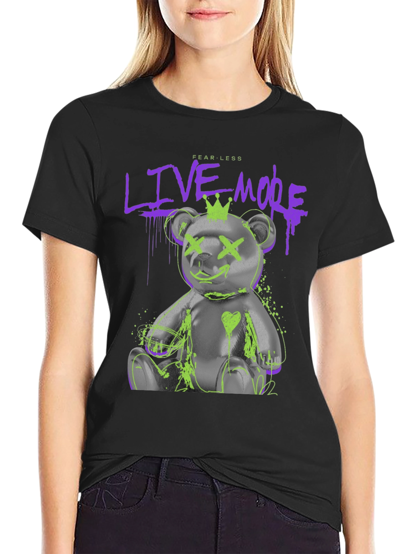 Fearless Live More Bear Graphic T-Shirt