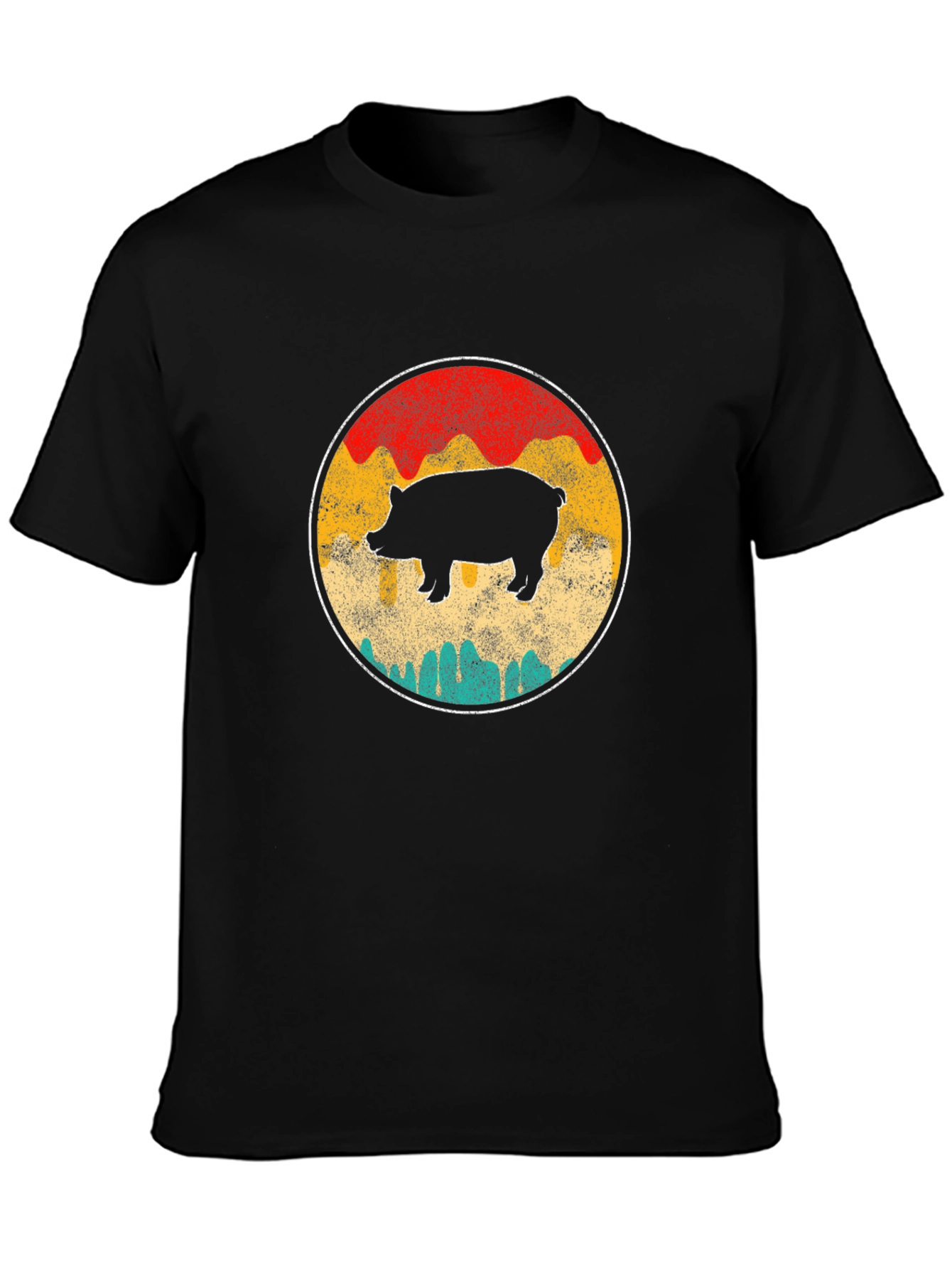 Retro Pig Graphic Tee - Black Crewneck