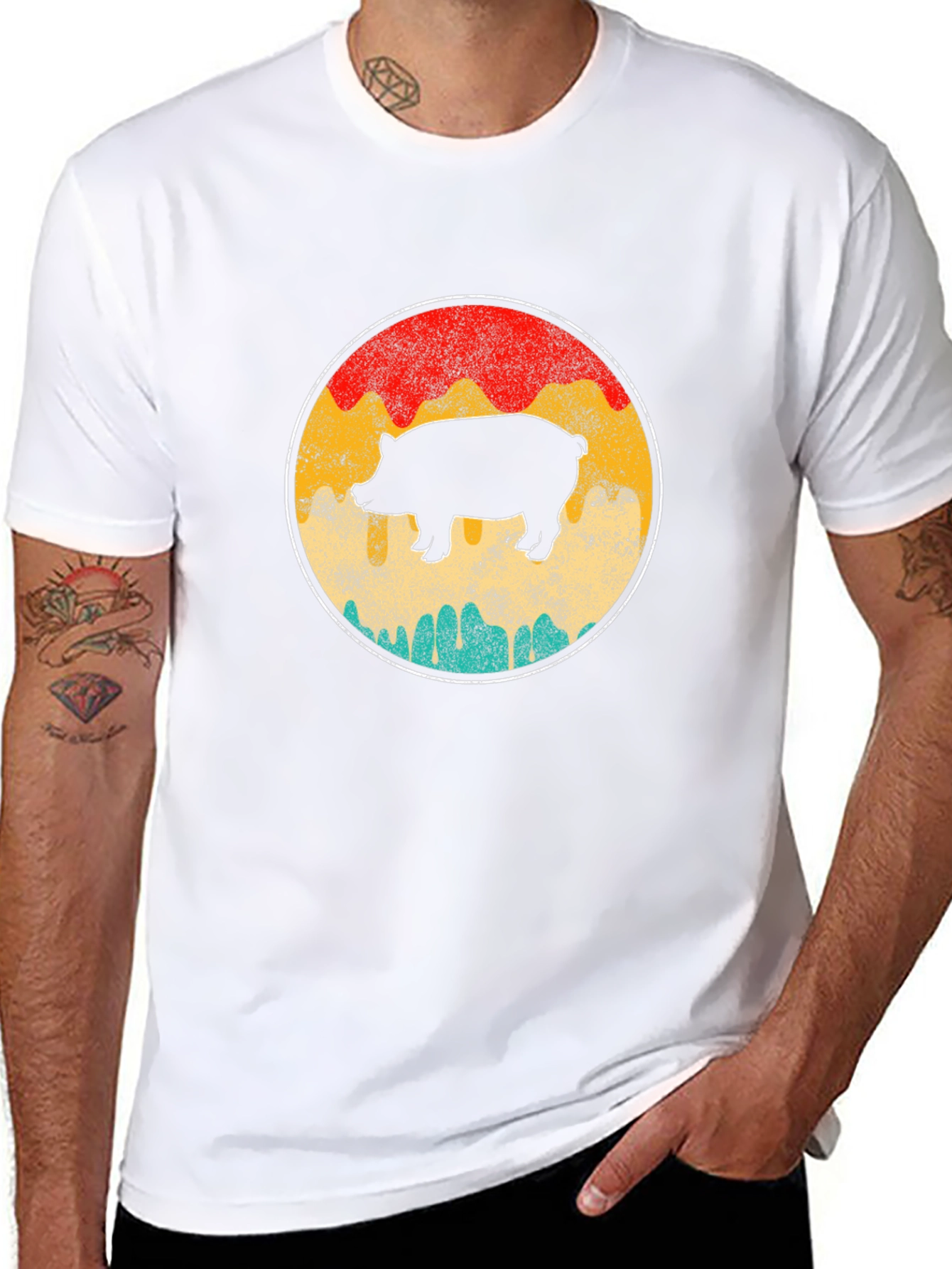 Retro Pig Graphic Tee - Black Crewneck