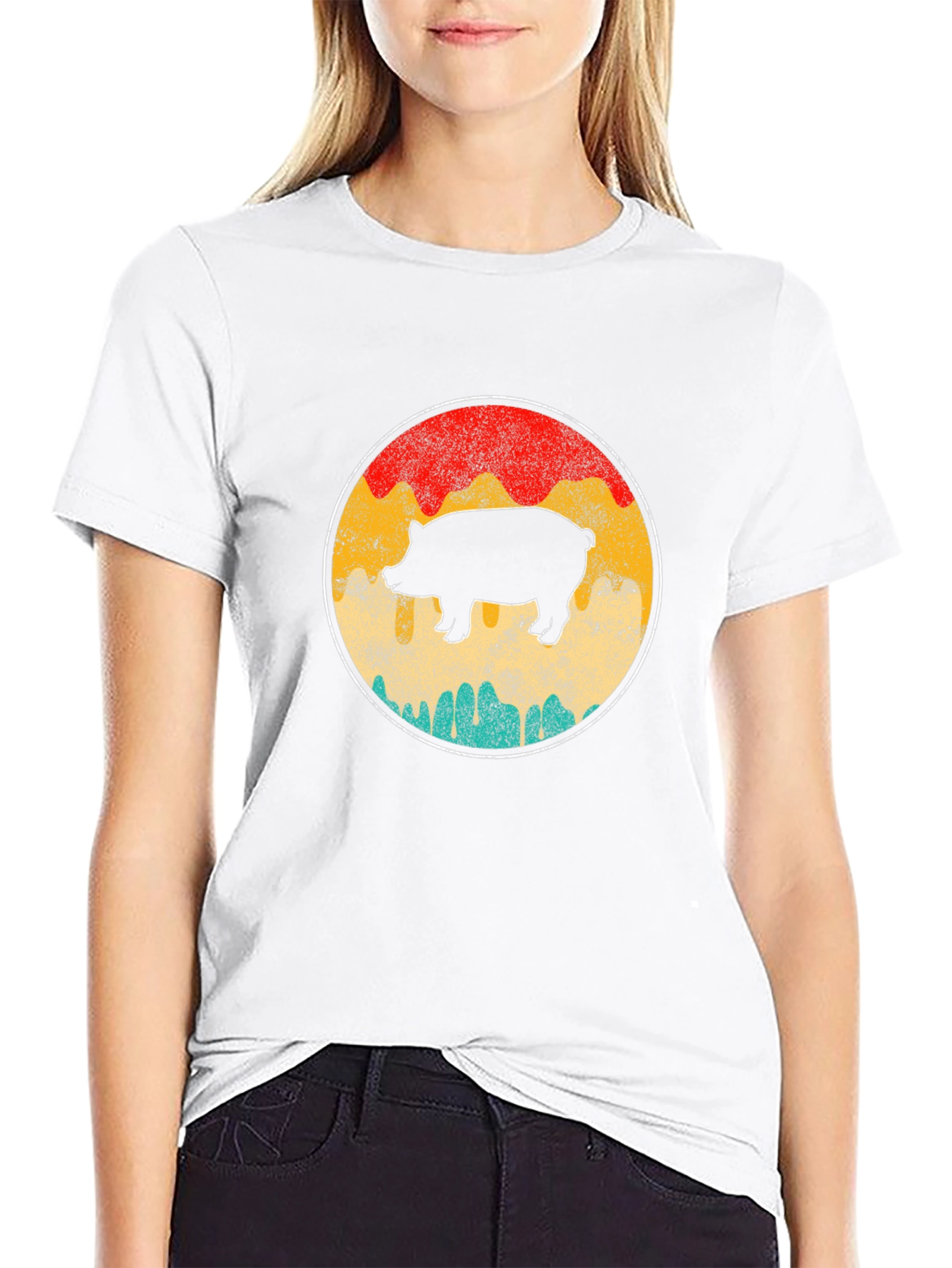 Retro Pig Graphic Tee - Black Crewneck